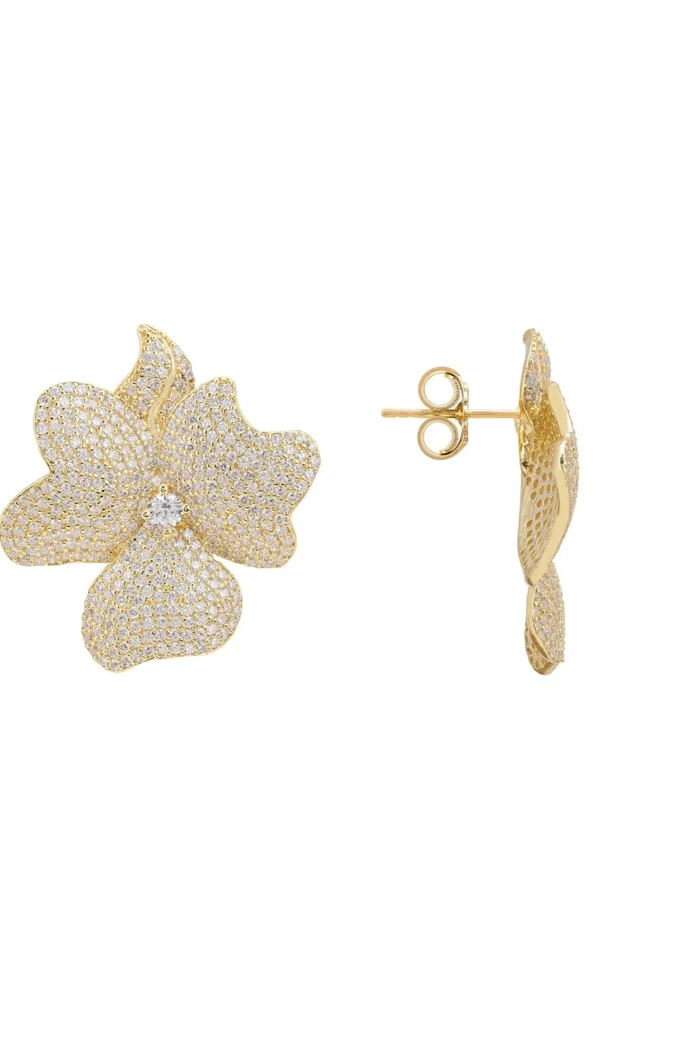 Flower Large Stud Earrings Gold - LATELITA Earrings
