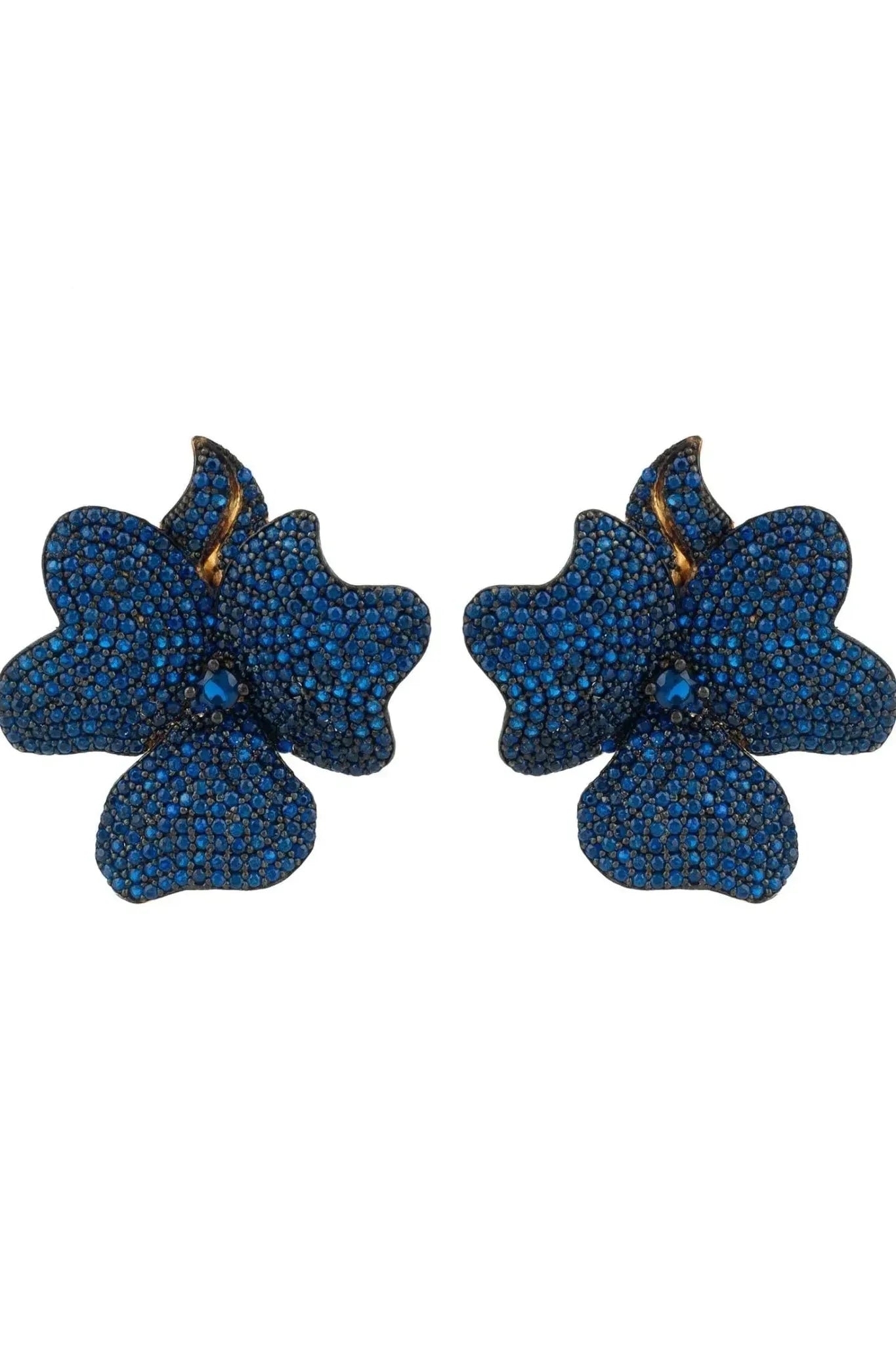 Flower Large Stud Earrings Gold Sapphire Blue - LATELITA Earrings