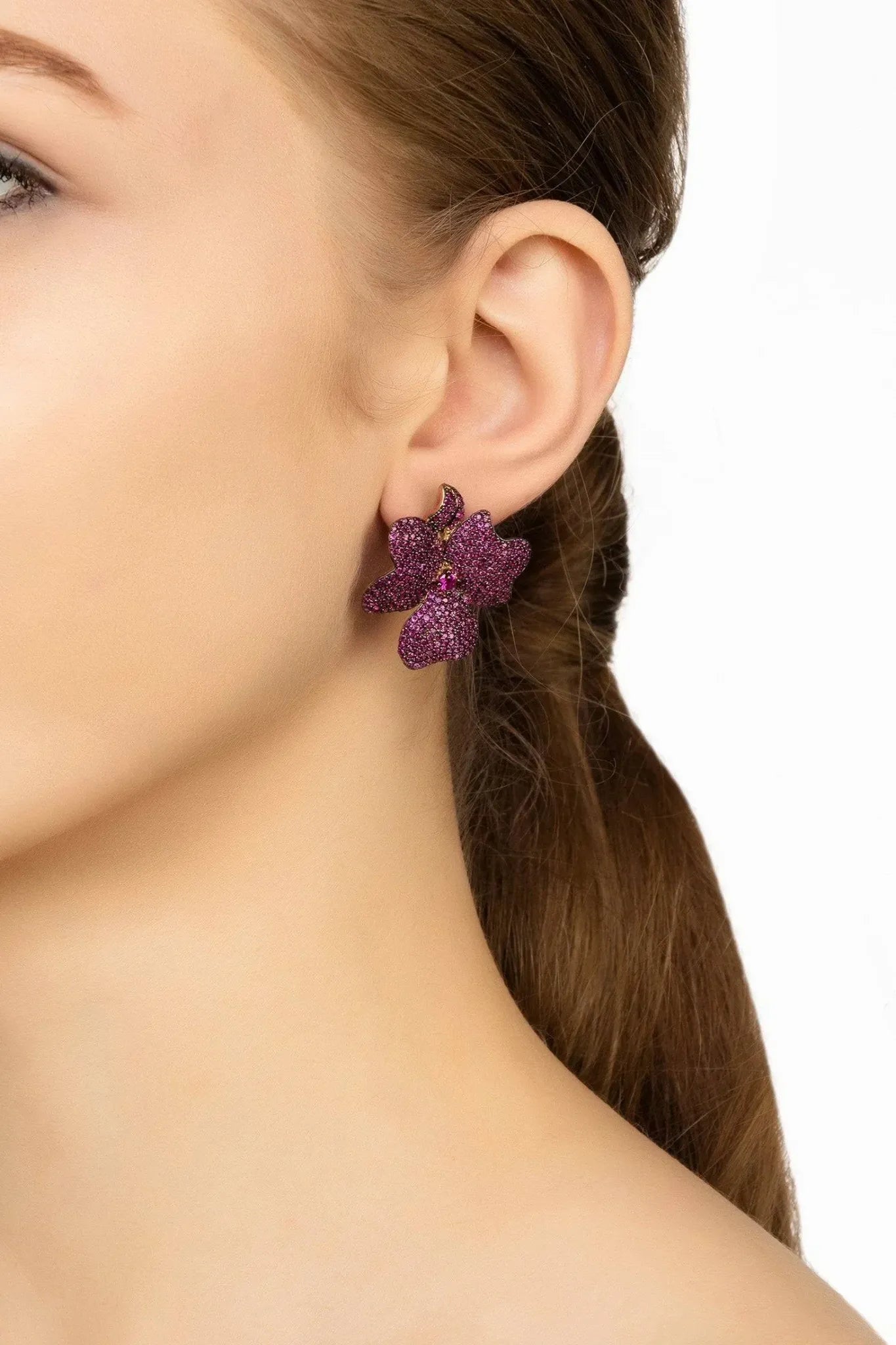 Flower Large Stud Earrings Ruby Rose Gold - LATELITA Earrings