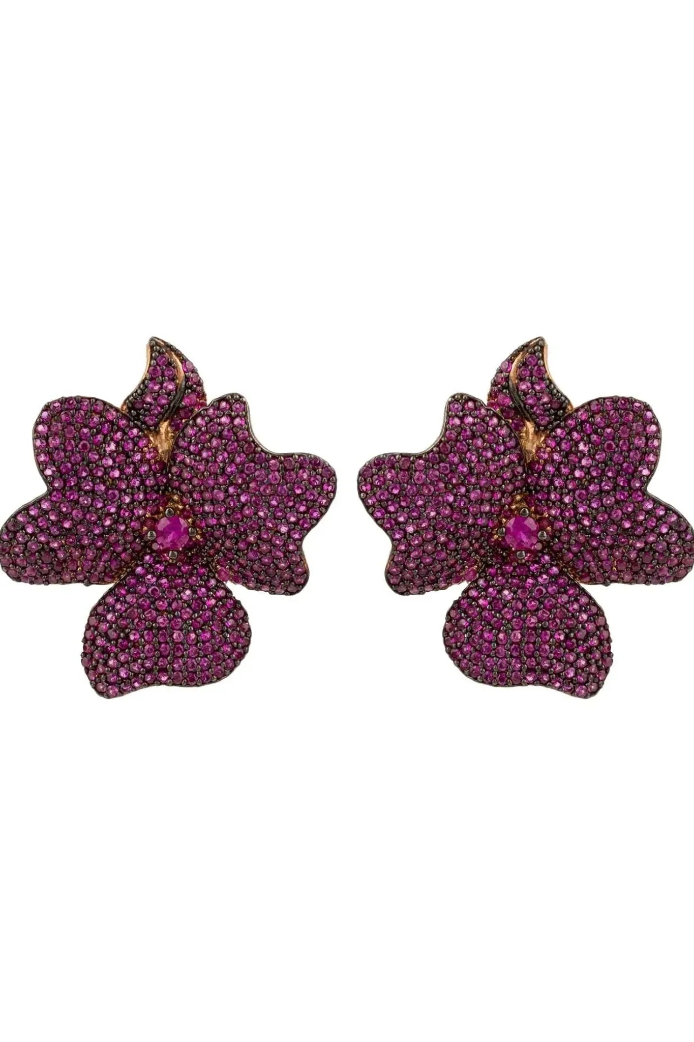 Flower Large Stud Earrings Ruby Rose Gold - LATELITA Earrings