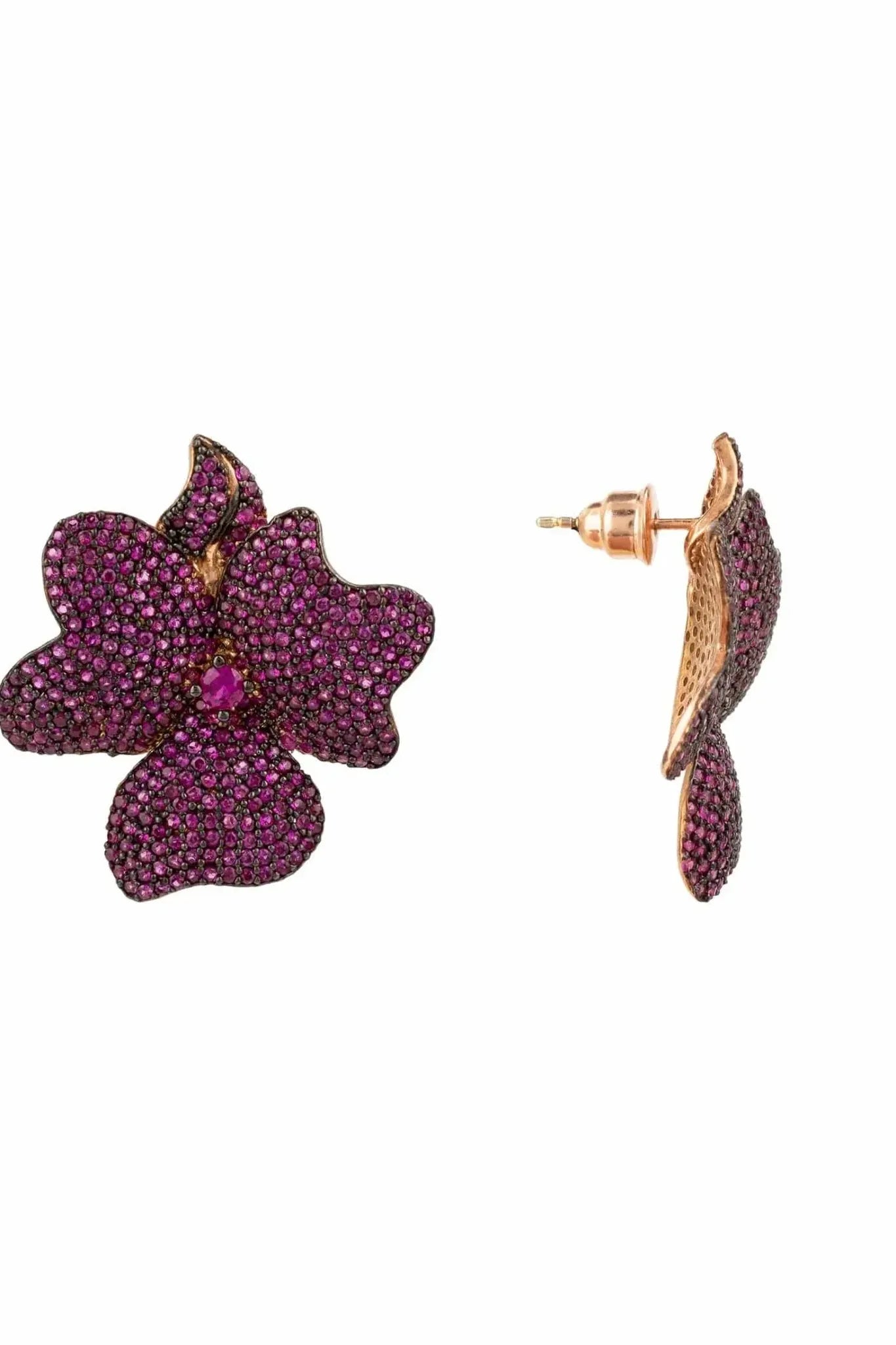 Flower Large Stud Earrings Ruby Rose Gold - LATELITA Earrings