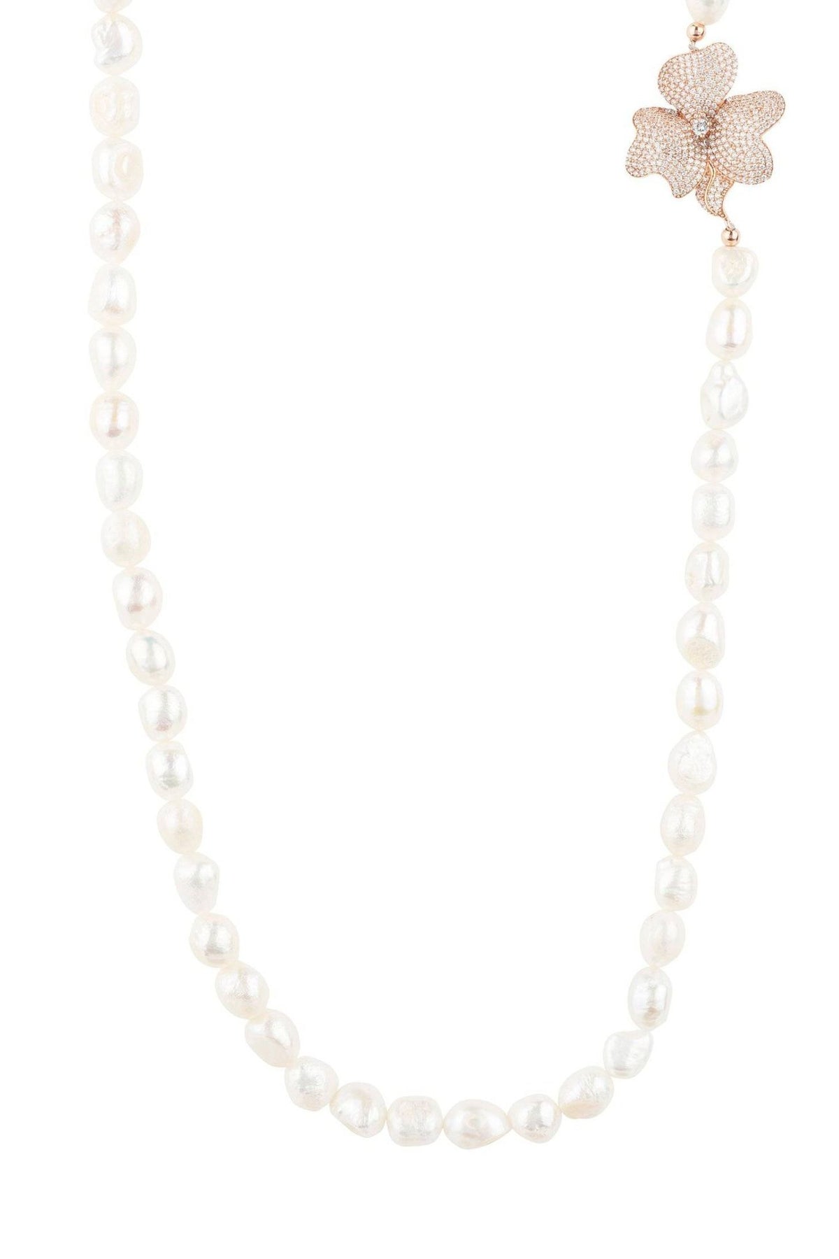 Flower Pearl Gemstone Long Necklace White Cz Rosegold - LATELITA Necklaces