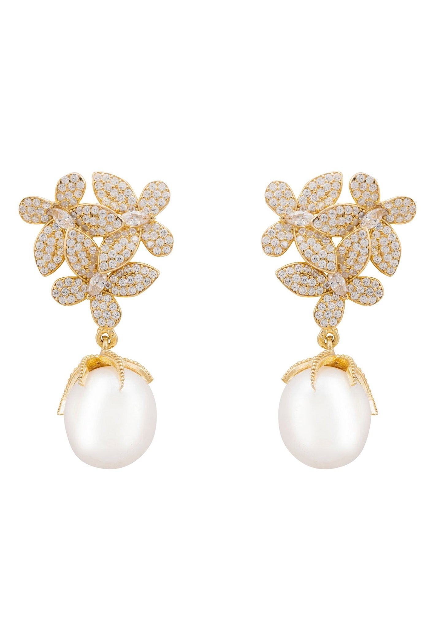 Flowers Baroque Pearl Earrings Gold White - LATELITA Earrings