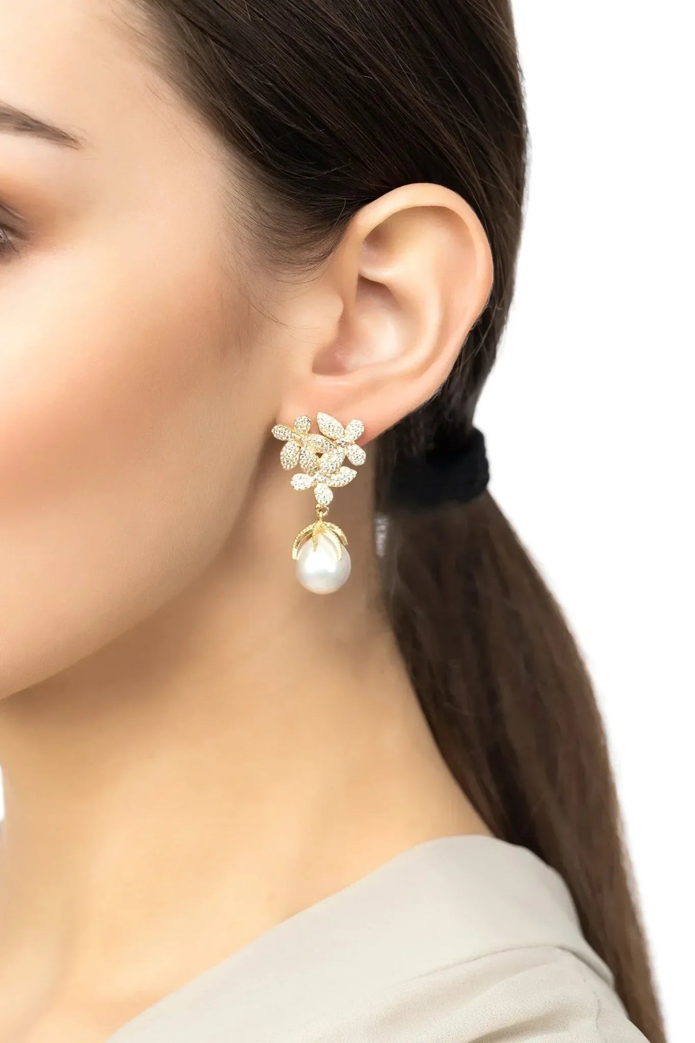 Flowers Baroque Pearl Earrings Rosegold White - LATELITA Earrings
