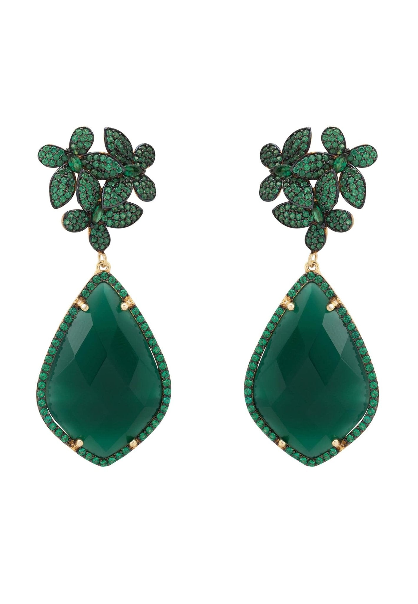Flowers Green Onyx Teardrop Earrings Gold - LATELITA Earrings