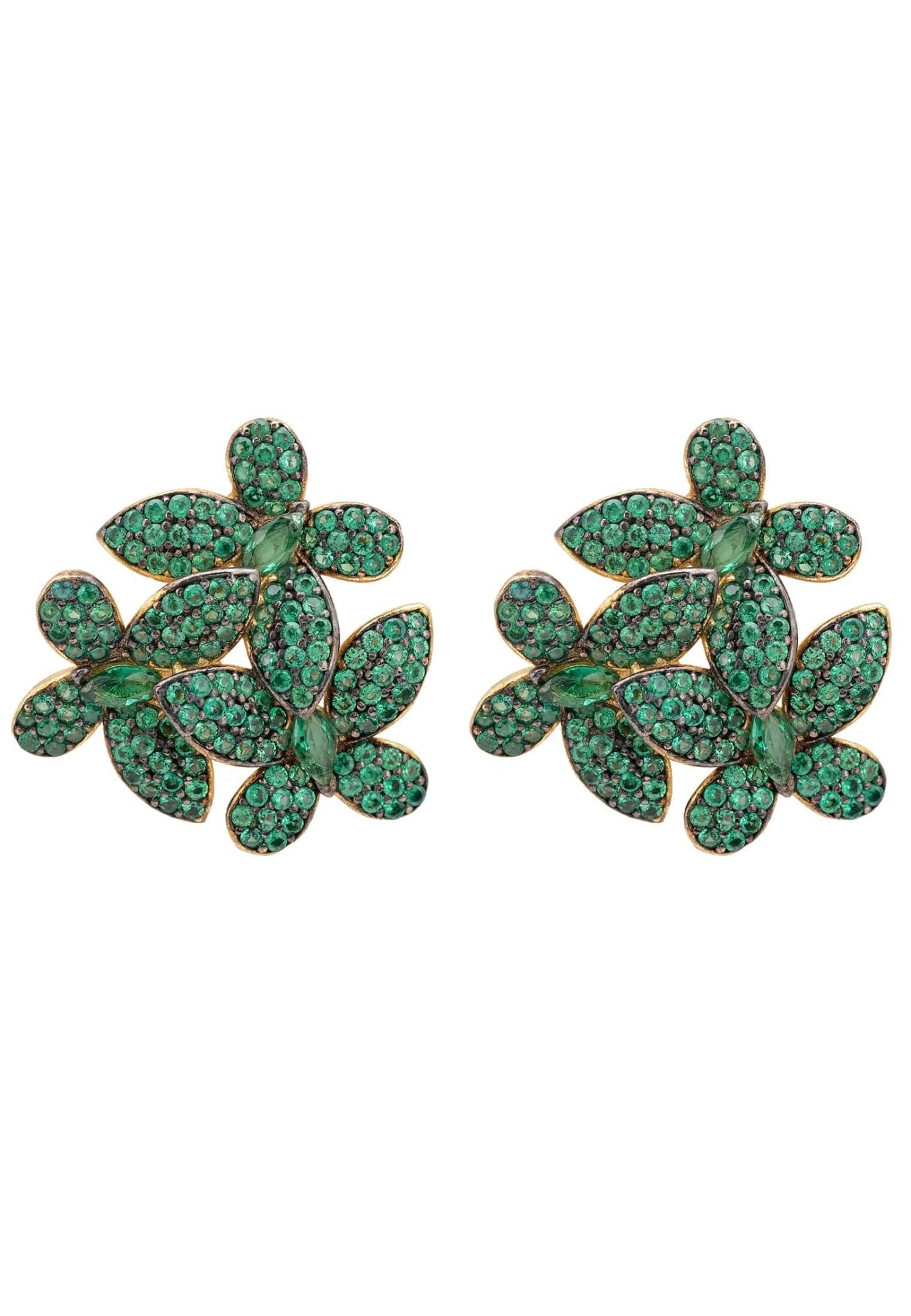 Flowers Large Stud Earrings Gold Emerald Green - LATELITA Earrings