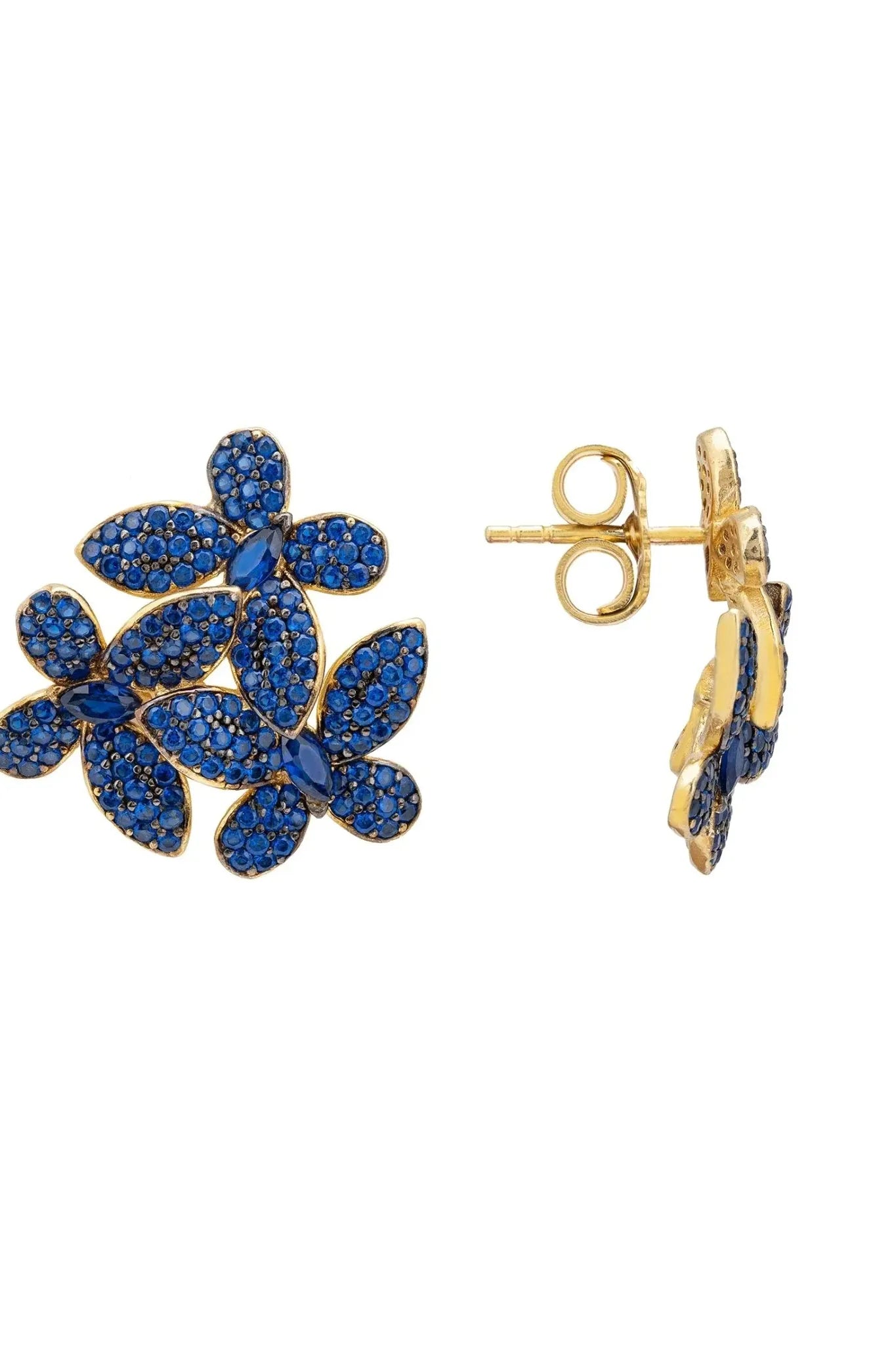 Flowers Large Stud Earrings Sapphire Blue Gold - LATELITA Earrings