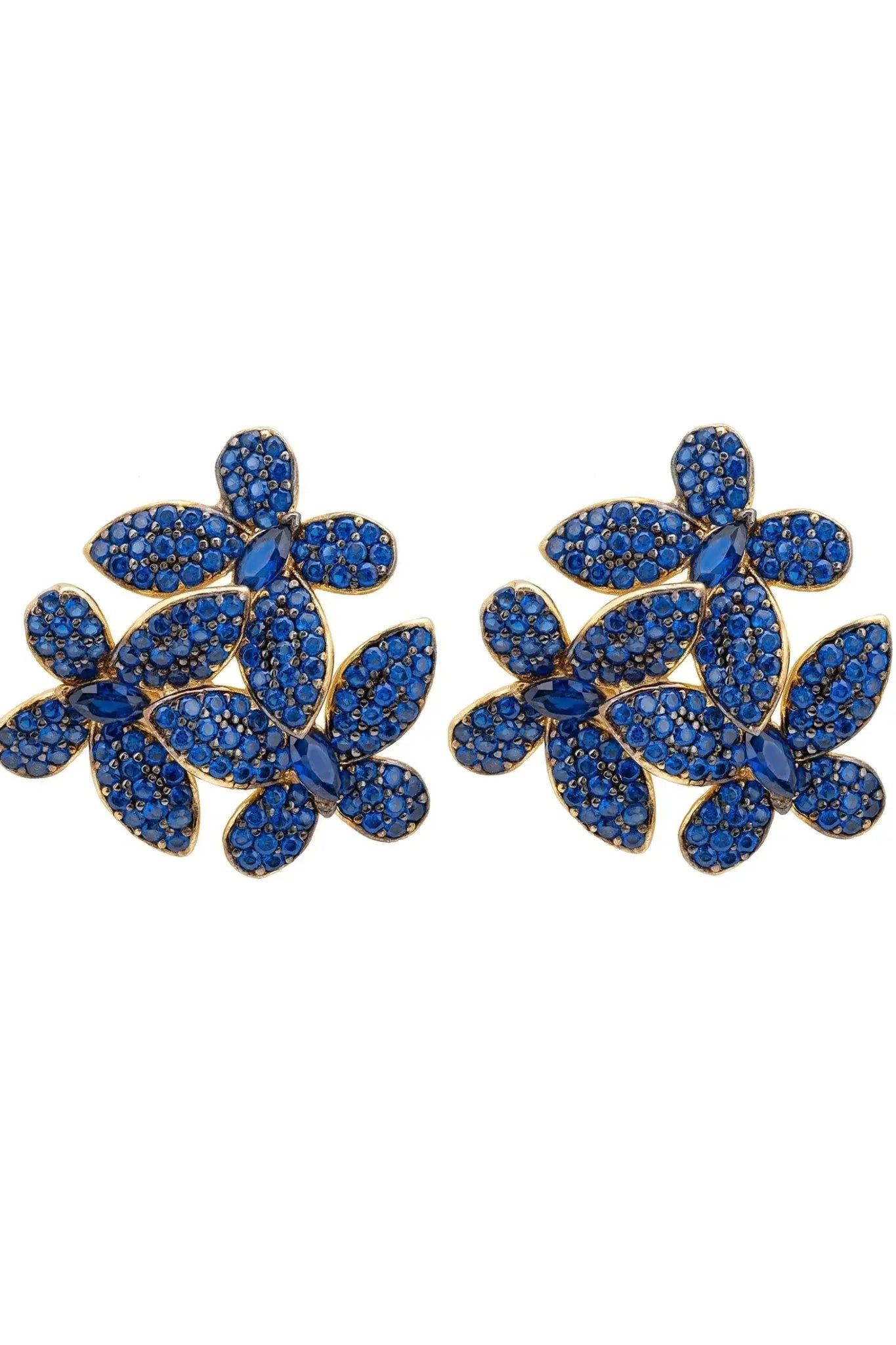 Flowers Large Stud Earrings Sapphire Blue Gold - LATELITA Earrings