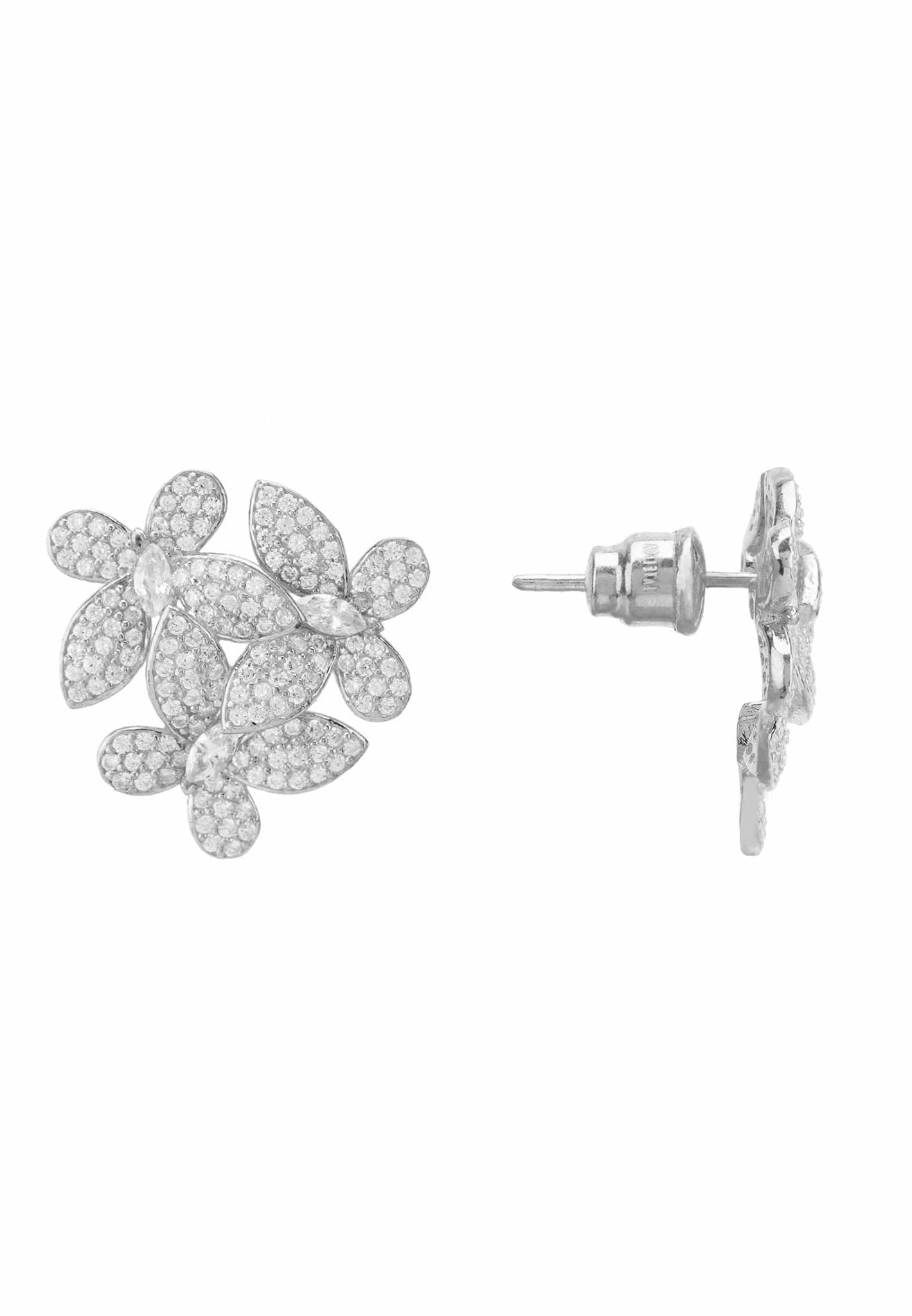 Flowers Large Stud Earrings Silver - LATELITA Earrings