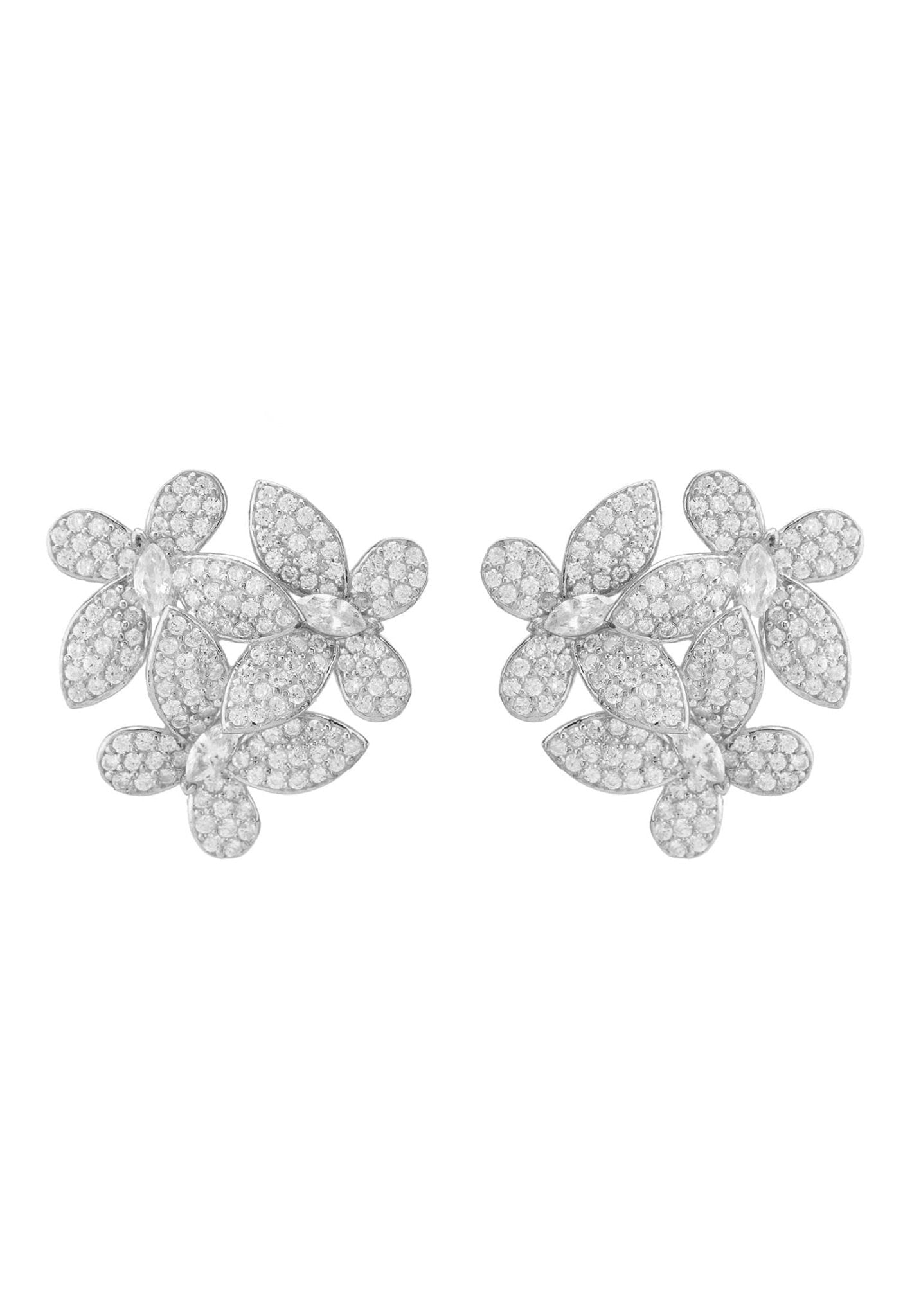 Flowers Large Stud Earrings Silver - LATELITA Earrings
