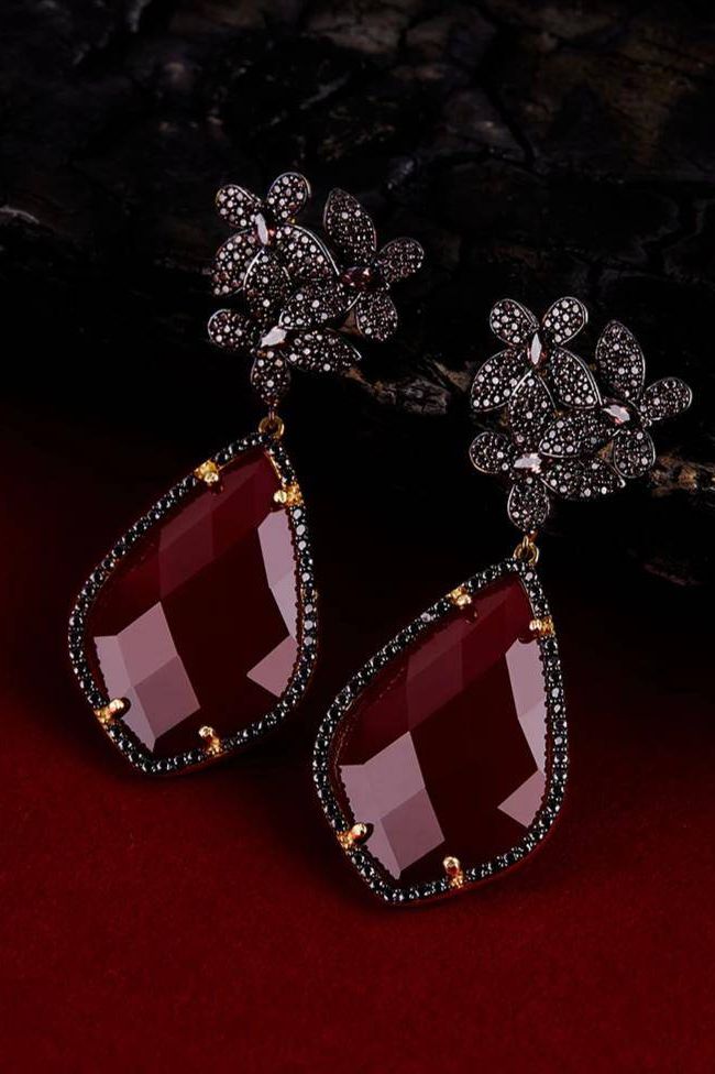 Flowers Teardrop Carnelian Chocolate Cz Rosegold - LATELITA Earrings