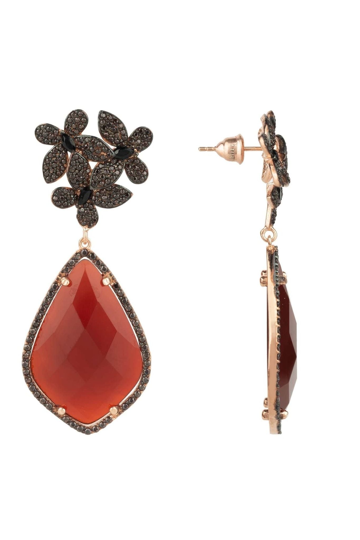 Flowers Teardrop Carnelian Chocolate Cz Rosegold - LATELITA Earrings