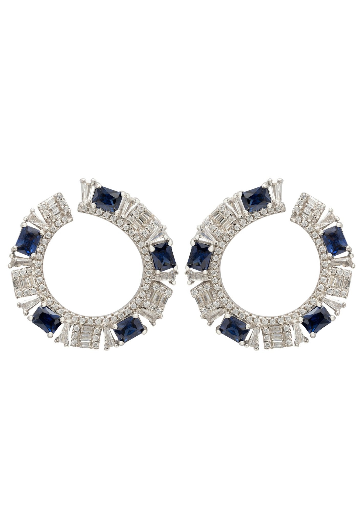 Freya Baguette Hoop Earrings Silver Sapphire - LATELITA Earrings