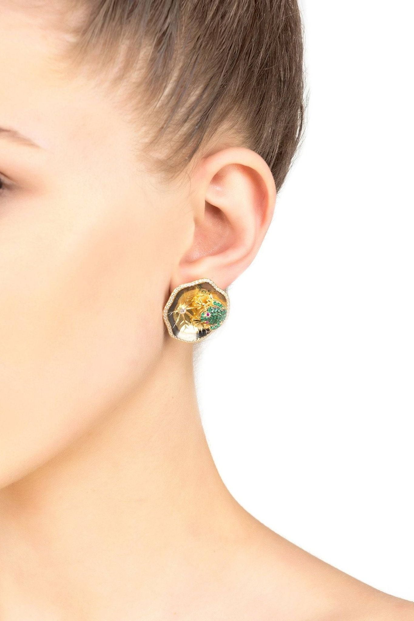 Frog Lily Pad Stud Earrings Gold - LATELITA Earrings