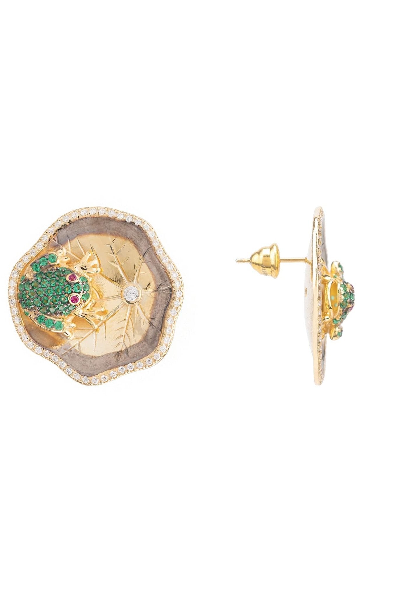 Frog Lily Pad Stud Earrings Gold - LATELITA Earrings