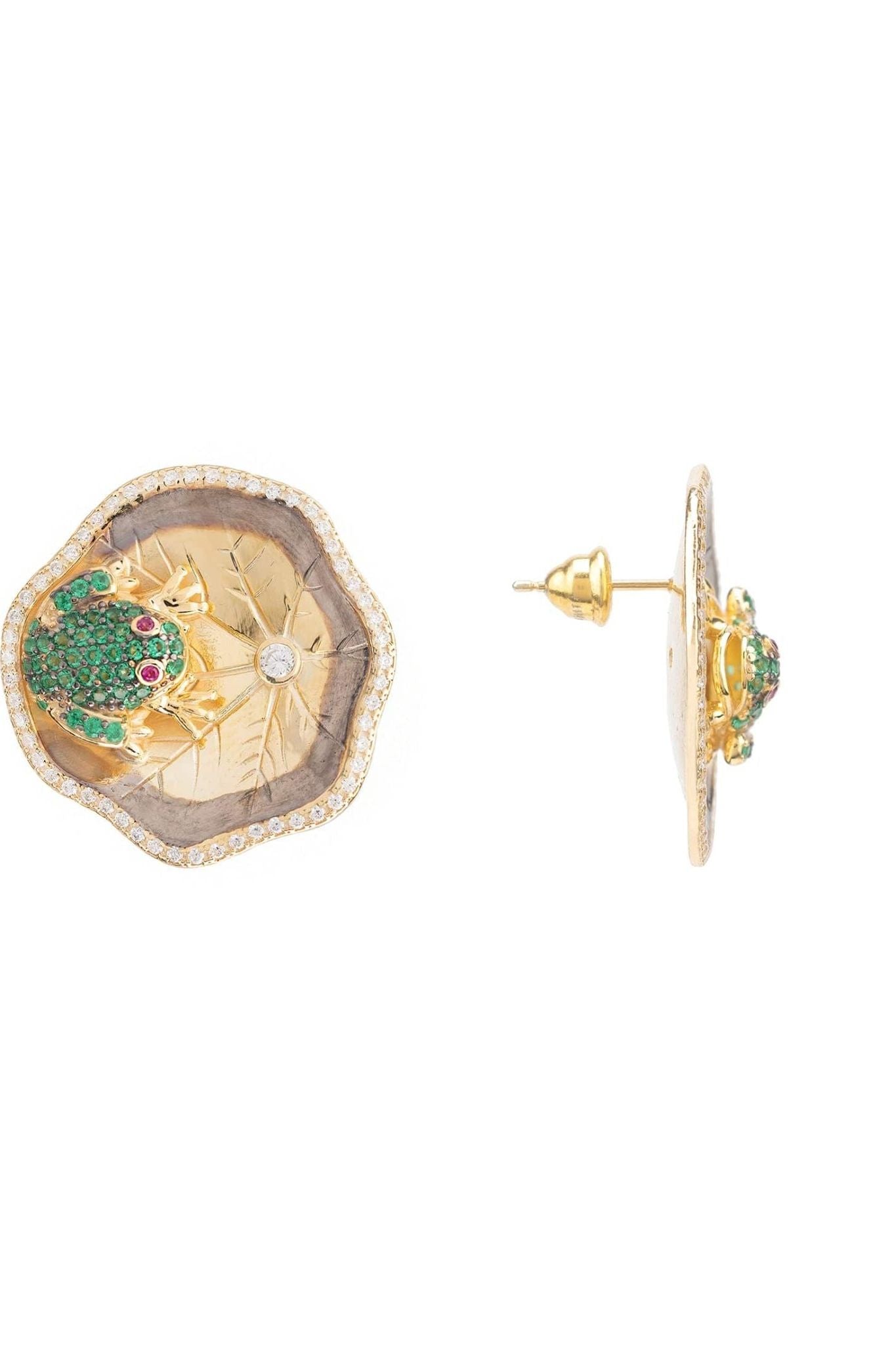 Frog Lily Pad Stud Earrings Gold - LATELITA Earrings