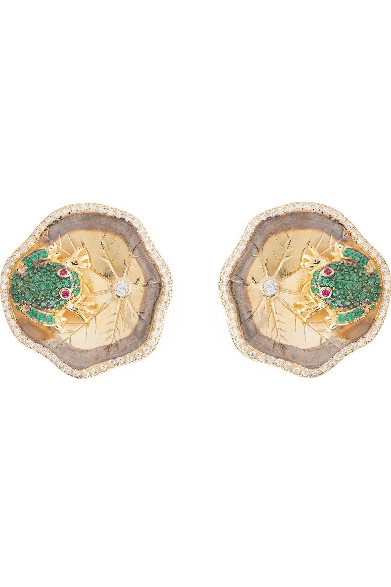 Frog Lily Pad Stud Earrings Gold - LATELITA Earrings
