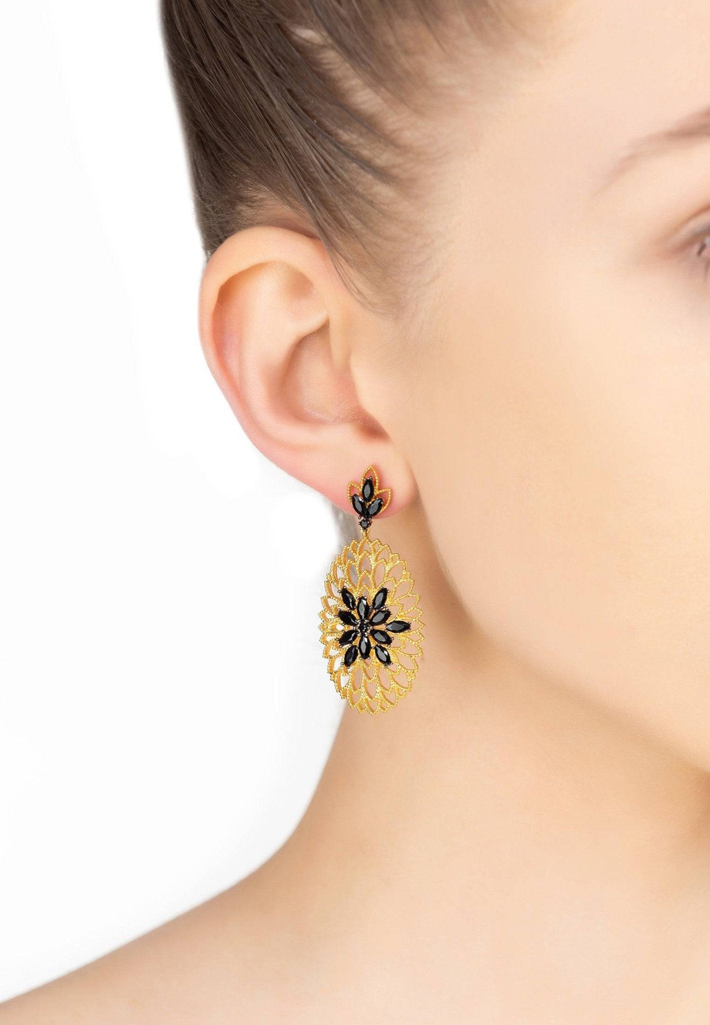 Full Bloom Flower Earrings Black Gold - LATELITA Earrings