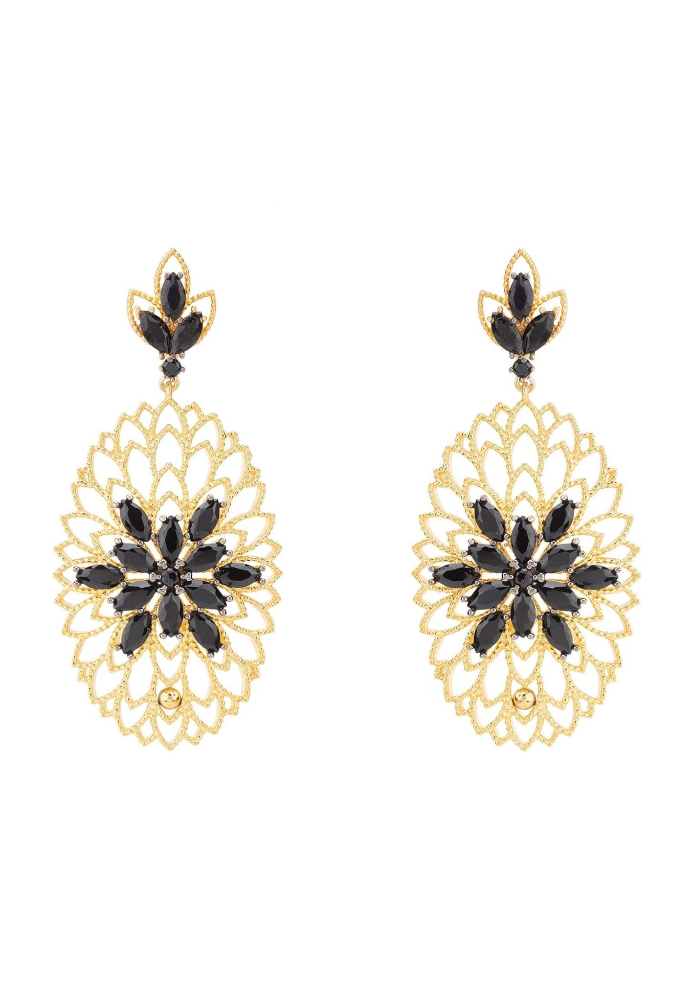 Full Bloom Flower Earrings Black Gold - LATELITA Earrings