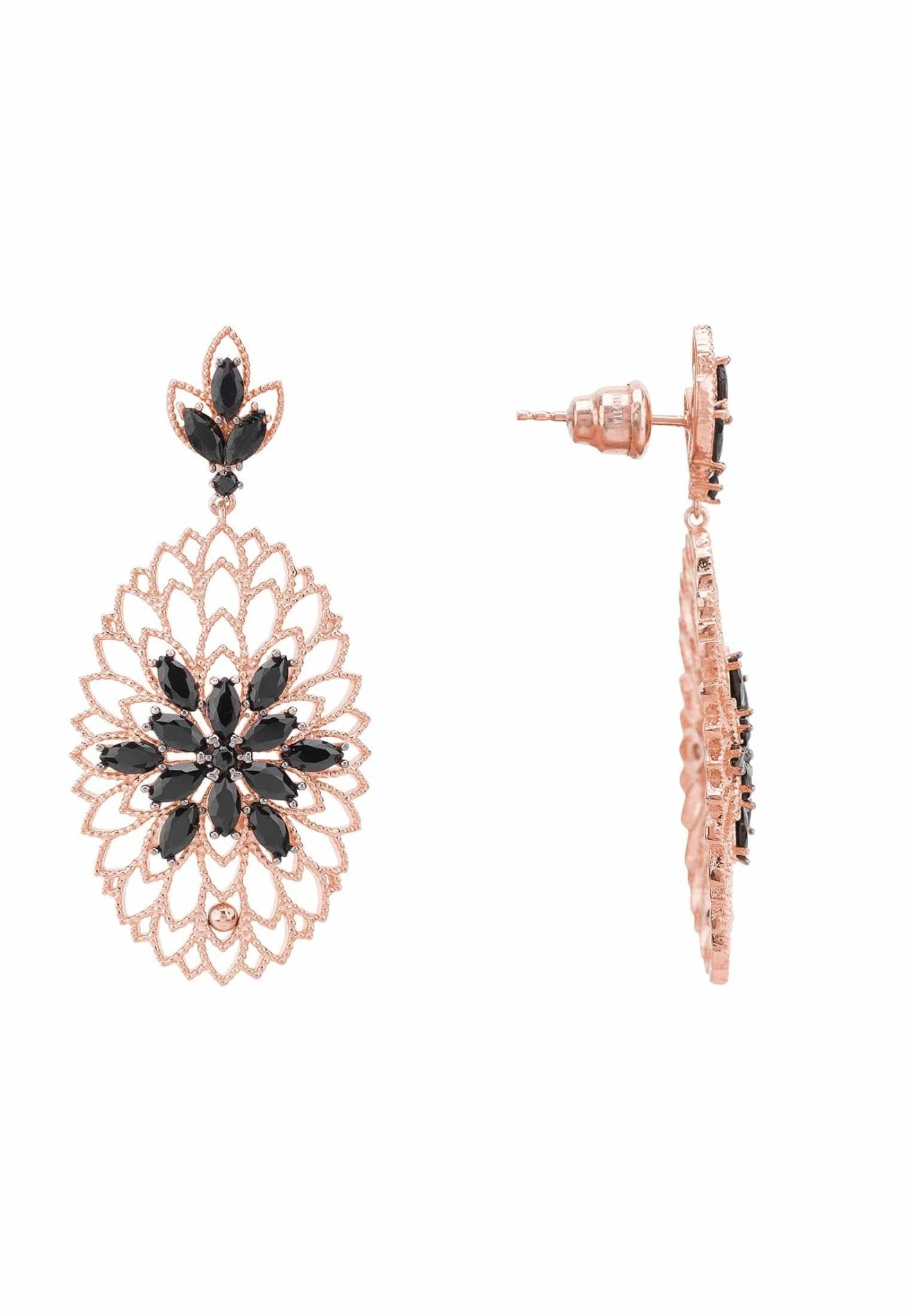 Full Bloom Flower Earrings Black Rosegold - LATELITA Earrings