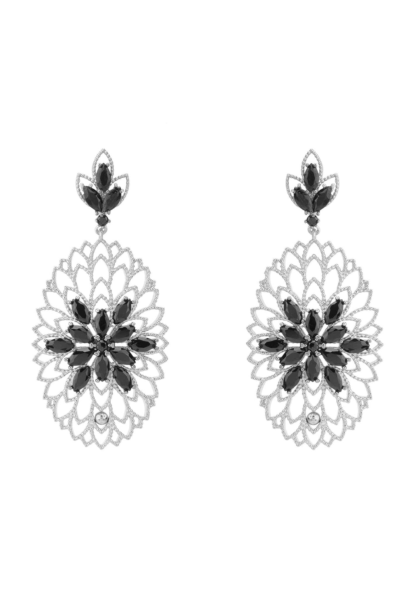 Full Bloom Flower Earrings Black Silver - LATELITA Earrings