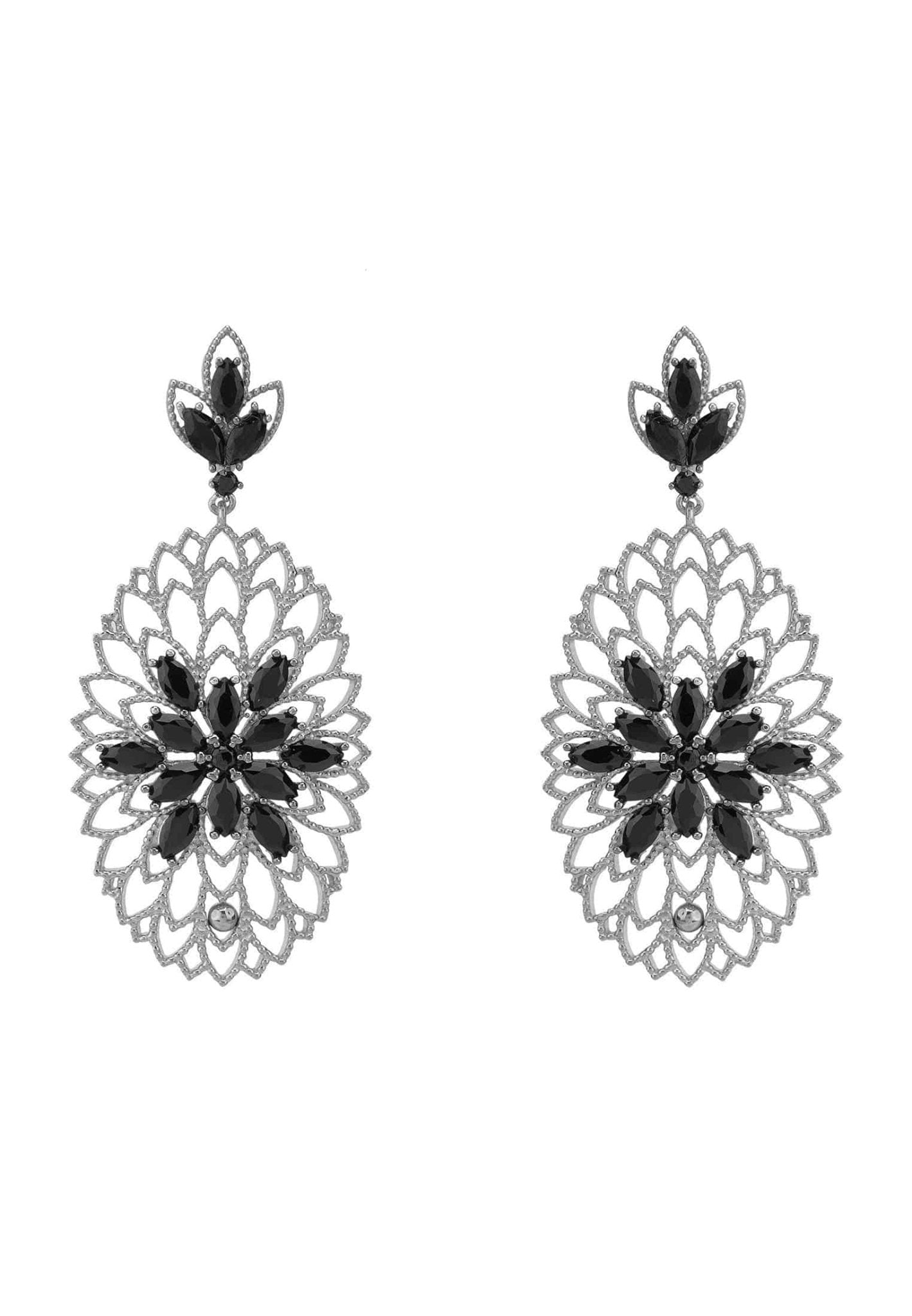 Full Bloom Flower Earrings Black Silver Oxidised - LATELITA Earrings