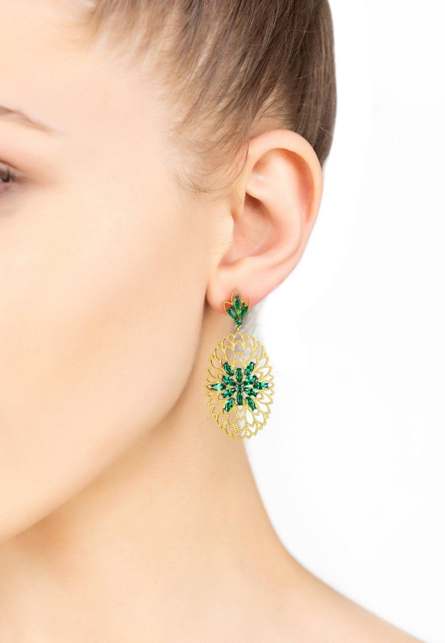 Full Bloom Flower Earrings Green Gold - LATELITA Earrings