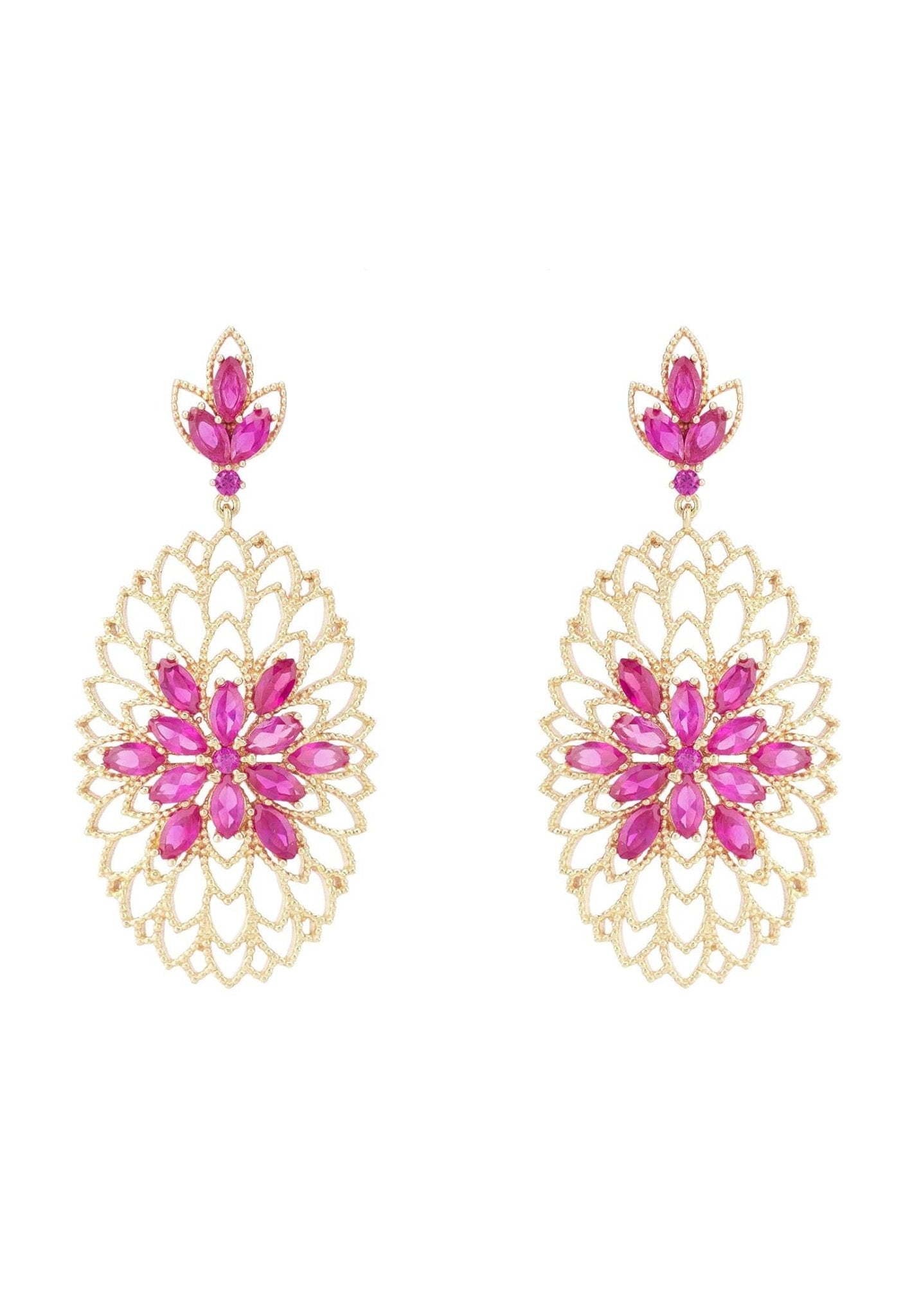 Full Bloom Flower Earrings Ruby Gold - LATELITA Earrings