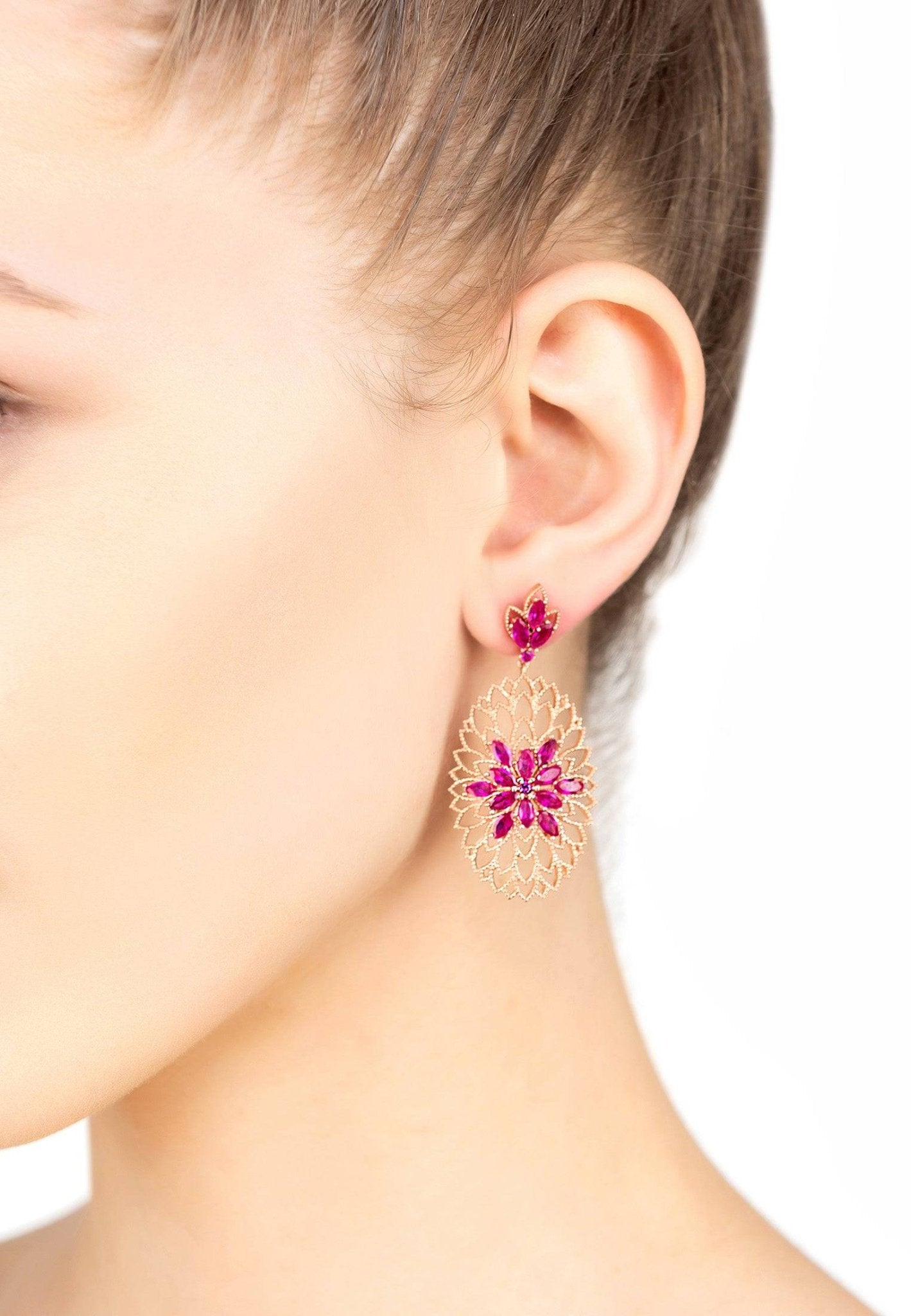 Full Bloom Flower Earrings Ruby Rosegold - LATELITA Earrings