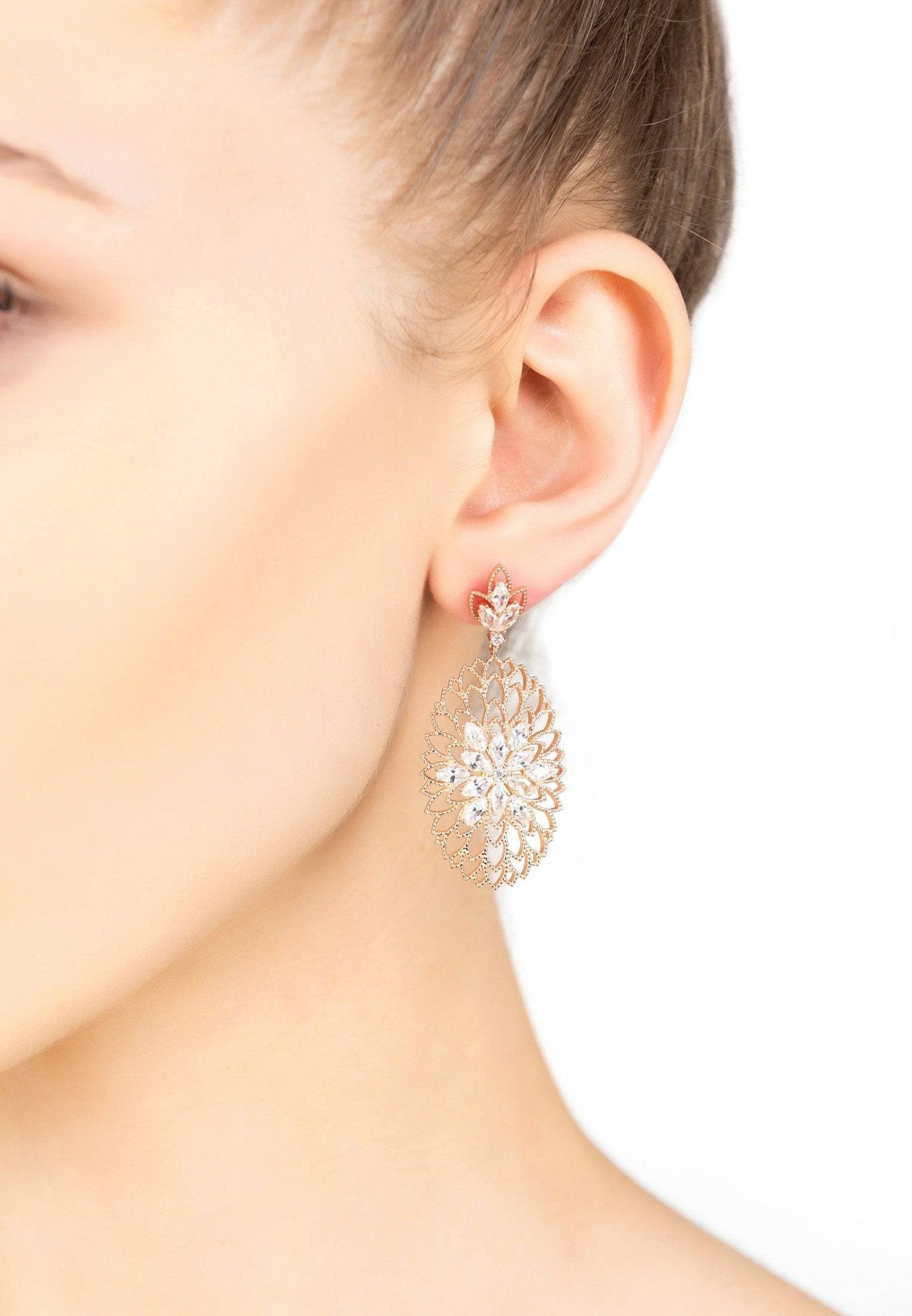 Full Bloom Flower Earrings White Rosegold - LATELITA Earrings