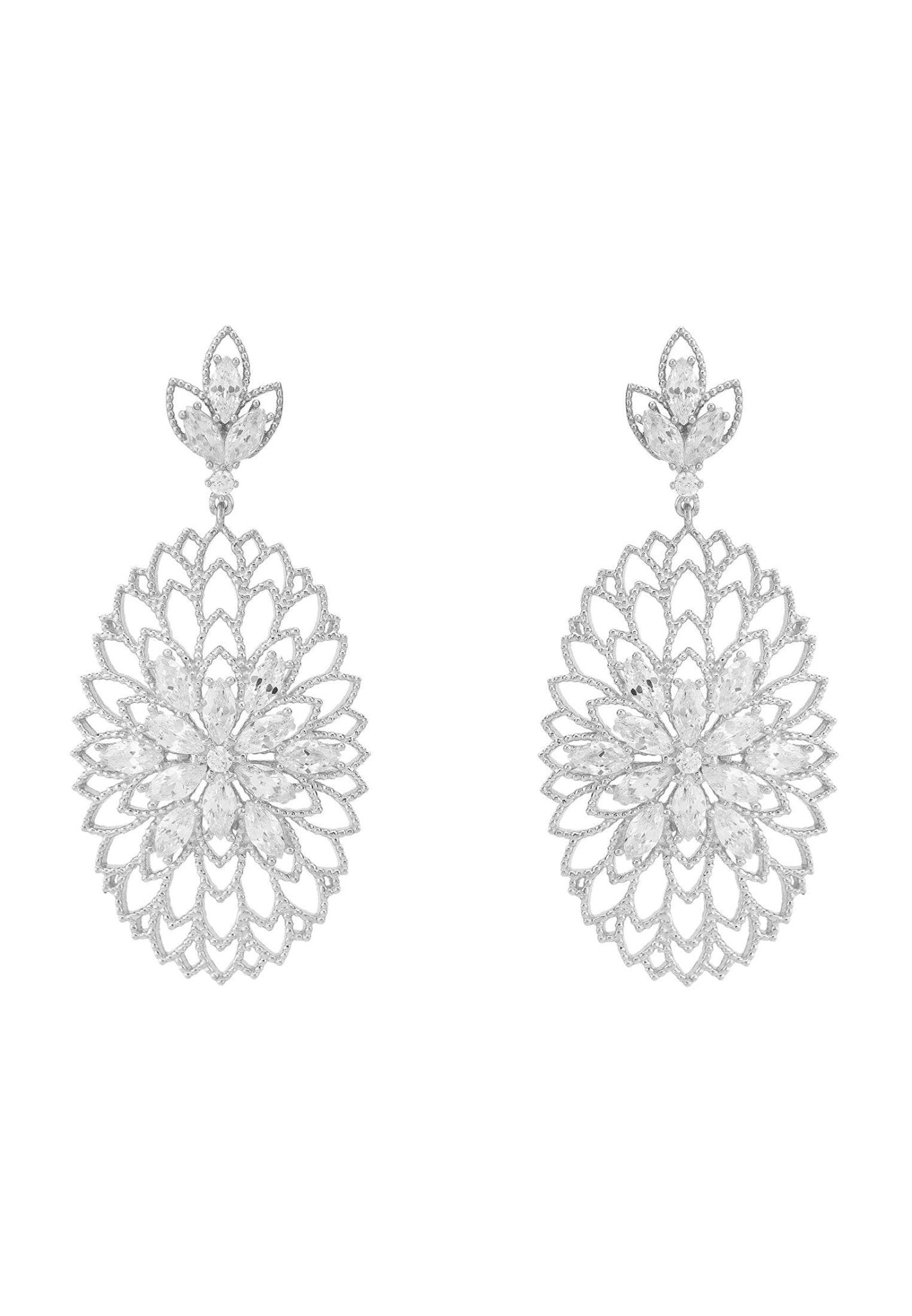 Full Bloom Flower Earrings White Silver - LATELITA Earrings