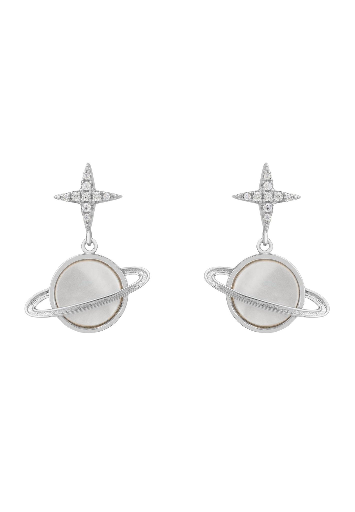 Galaxy Mother Of Pearl Drop Earrings Silver - LATELITA Earrings