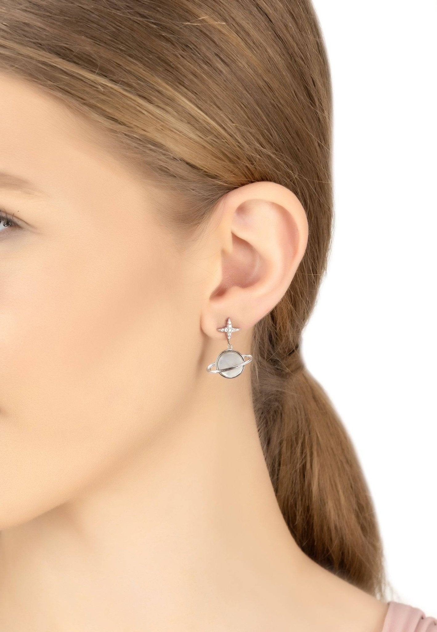 Galaxy Mother Of Pearl Drop Earrings Silver - LATELITA Earrings
