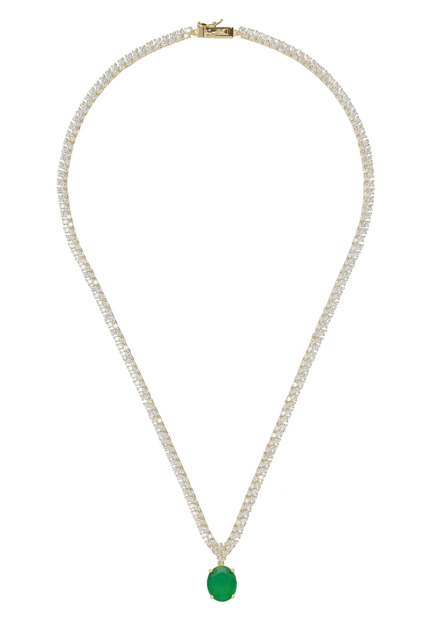 Garbo Oval Gemstone Tennis Necklace Emerald Gold - LATELITA Necklaces