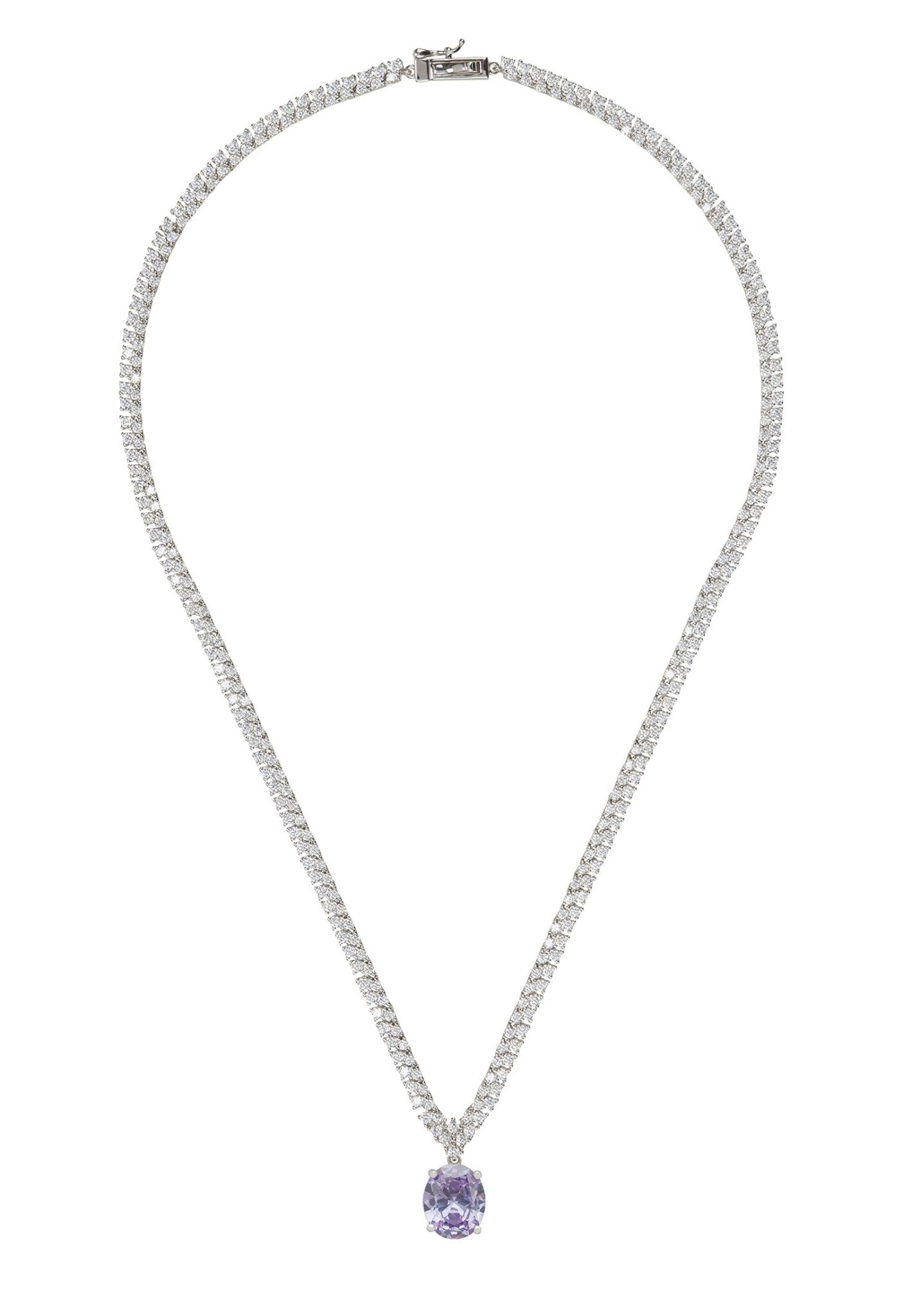Garbo Oval Gemstone Tennis Necklace Lilac Amethyst Silver - LATELITA Necklaces