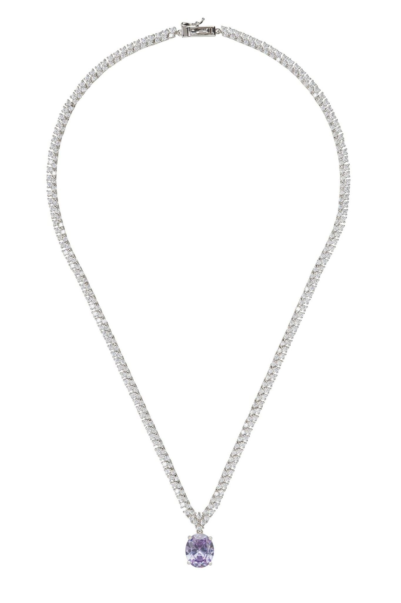 Garbo Oval Gemstone Tennis Necklace Lilac Amethyst Silver - LATELITA Necklaces
