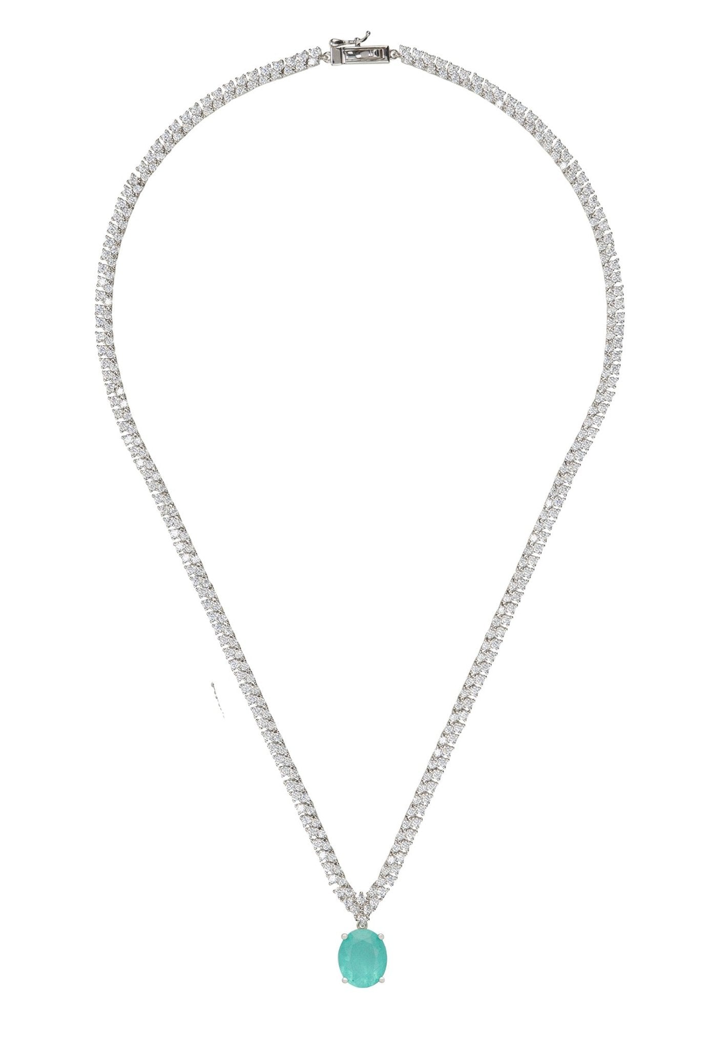 Garbo Oval Gemstone Tennis Necklace Paraiba Tourmaline Silver - LATELITA Necklaces