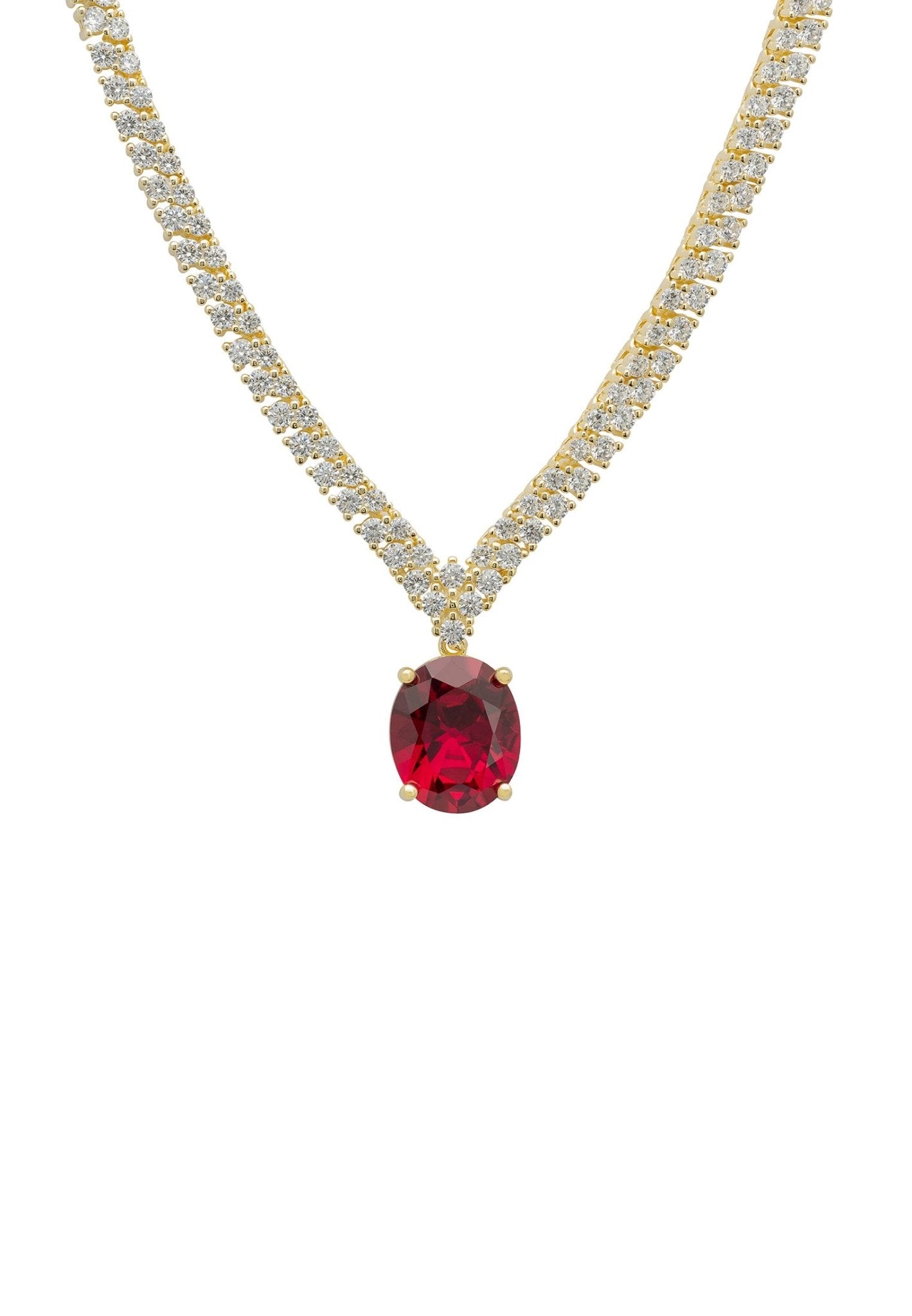 Garbo Oval Gemstone Tennis Necklace Ruby Gold - LATELITA Necklaces