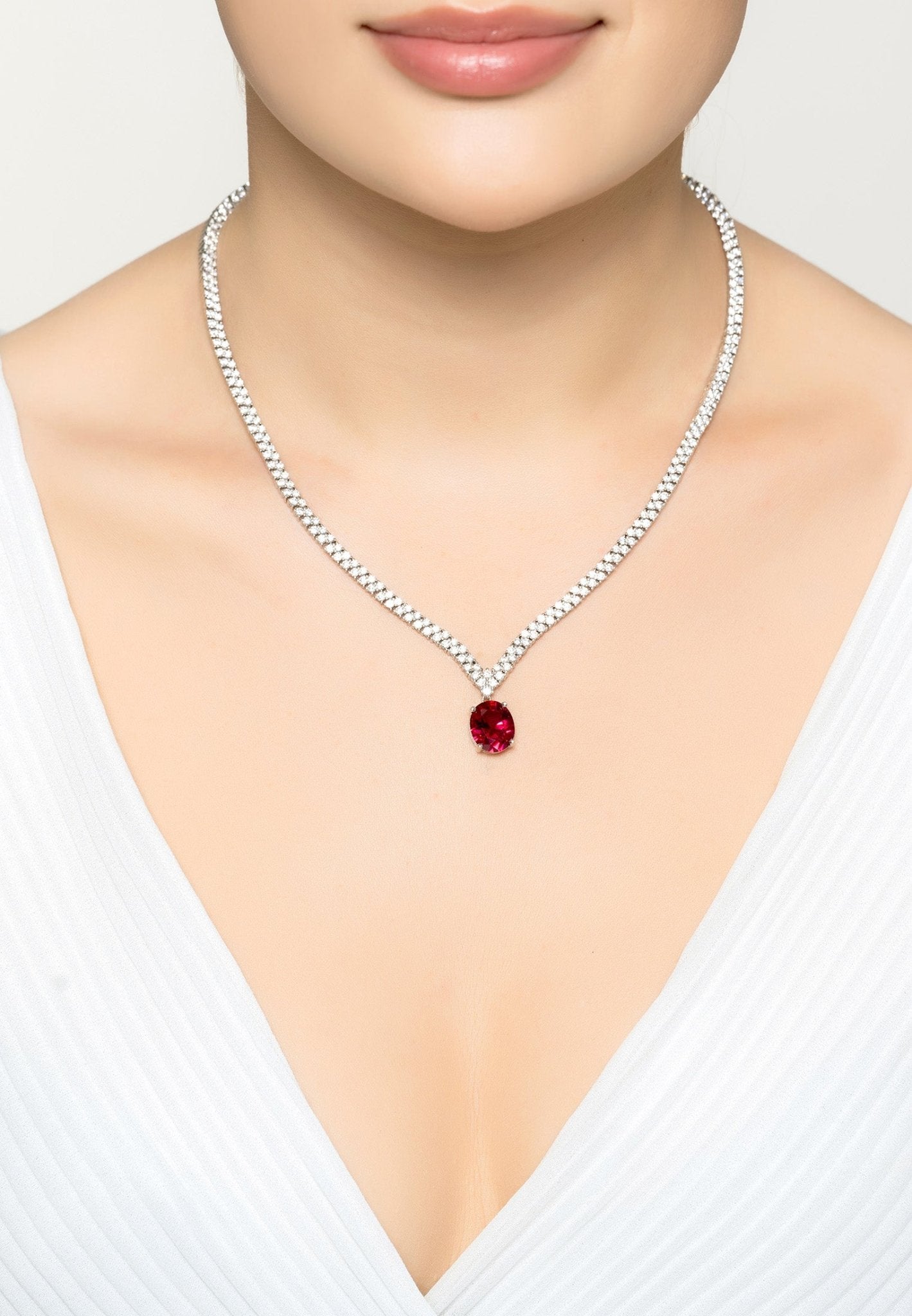 Gemstone Jewelry - 18 CT TGW Heart Shaped Created Gemstone and Created  White Sapphire Tennis Necklace in Sterling Silver - Discounts for Veterans,  VA employees and their families! | Veterans Canteen Service