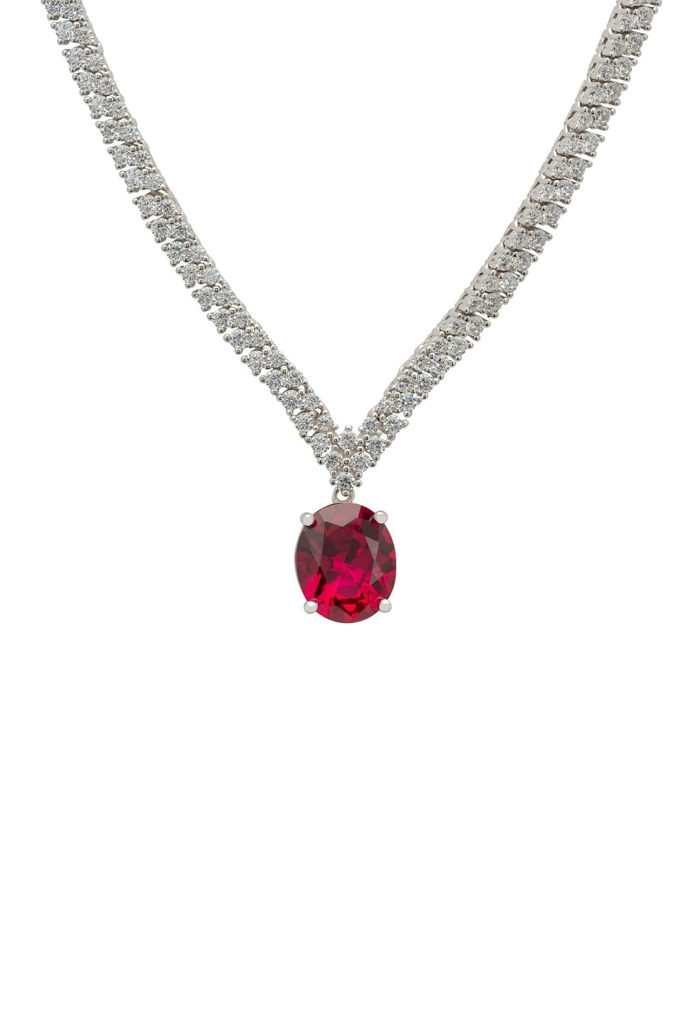 Garbo Oval Gemstone Tennis Necklace Ruby Silver - LATELITA Necklaces
