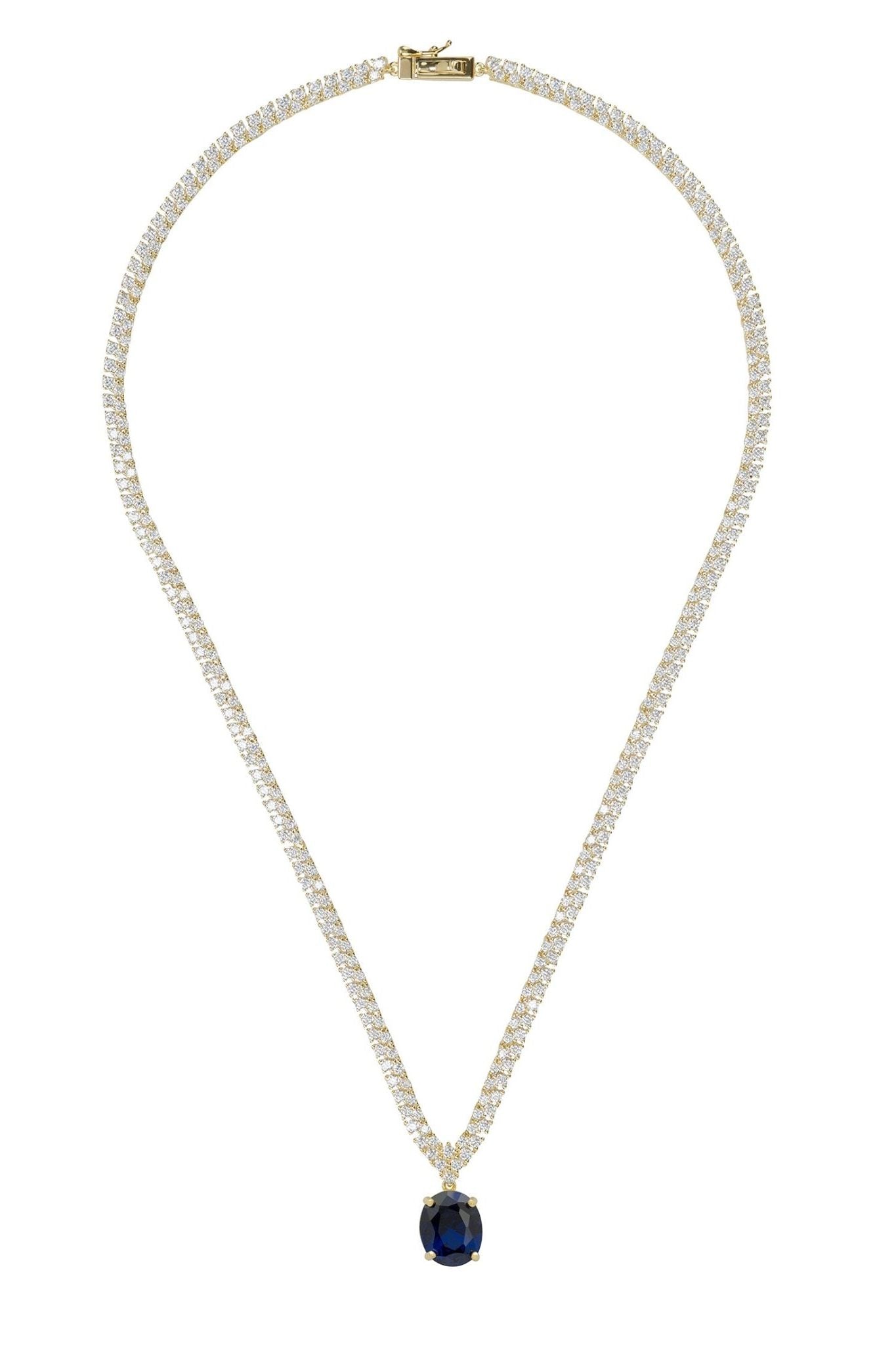 Garbo Oval Gemstone Tennis Necklace Sapphire Gold - LATELITA Necklaces