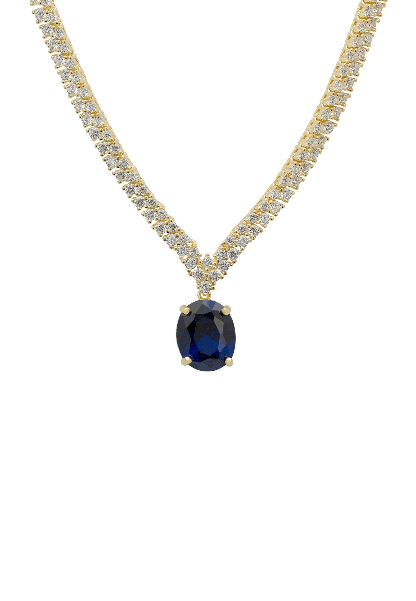 Garbo Oval Gemstone Tennis Necklace Sapphire Gold - LATELITA Necklaces