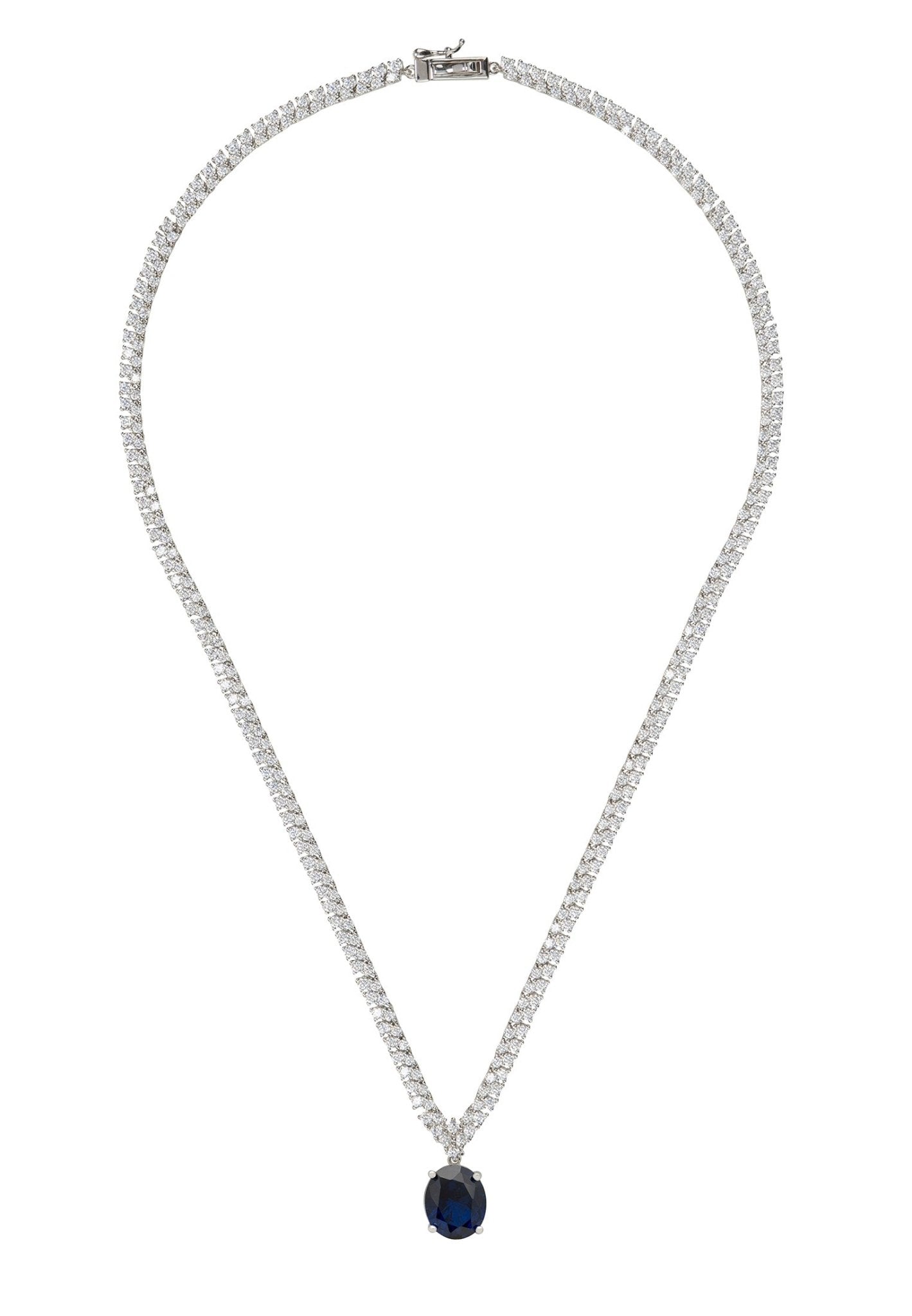Garbo Oval Gemstone Tennis Necklace Sapphire Silver - LATELITA Necklaces