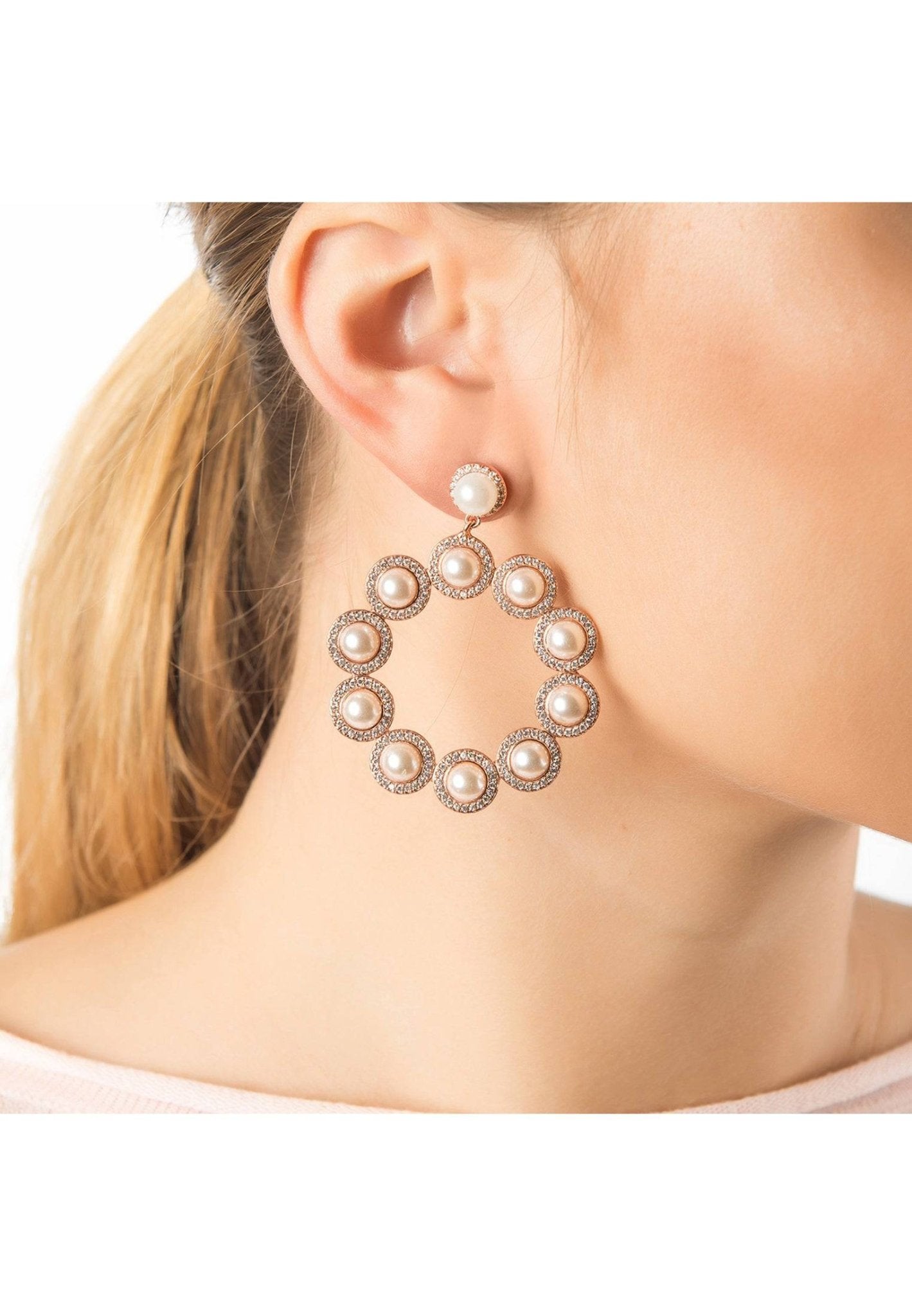 Gatsby Pearl Gemstone Statement Earrings Rosegold - LATELITA Earrings