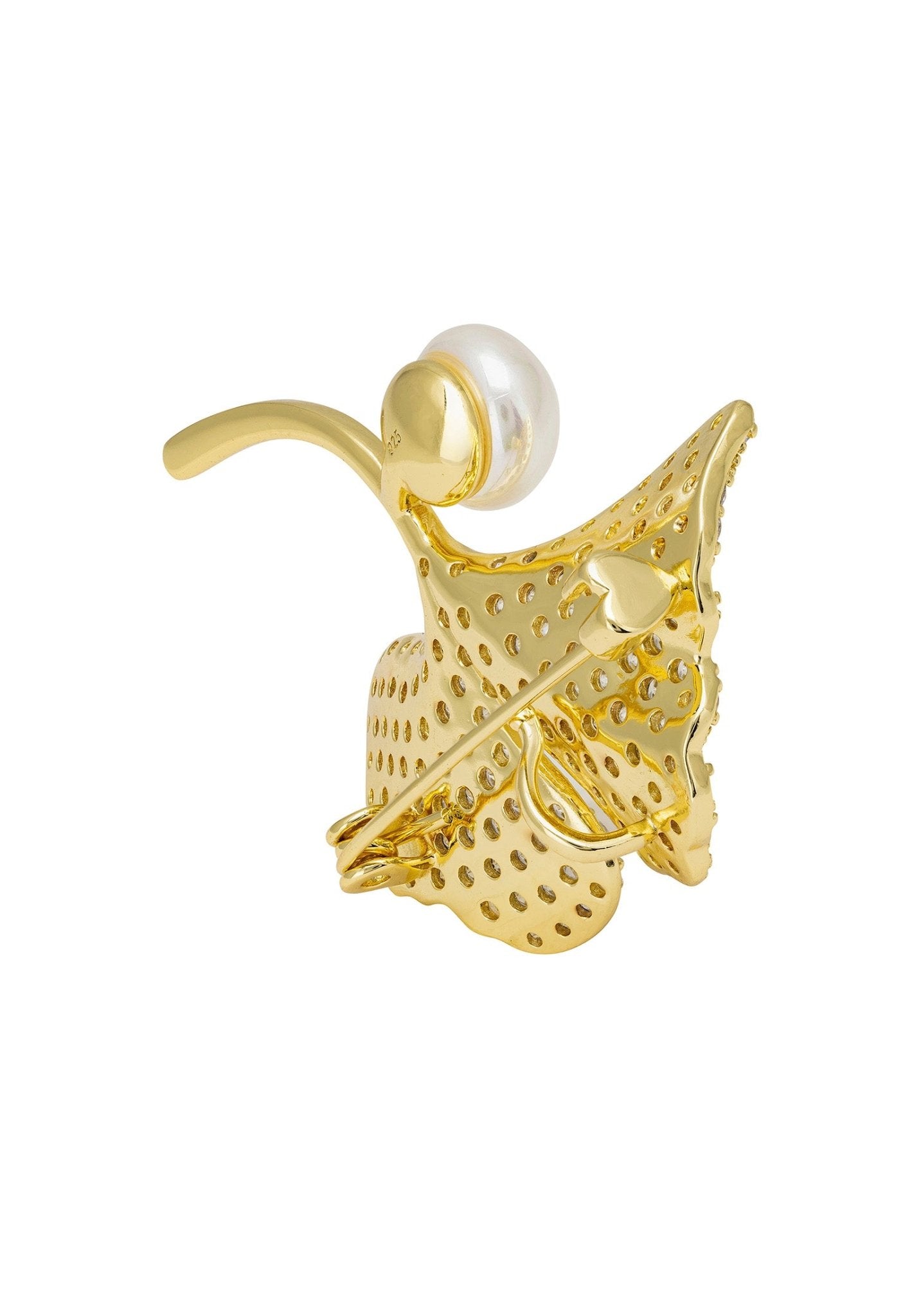 Ginkgo Leaf And Pearl Brooch Gold - LATELITA Brooches