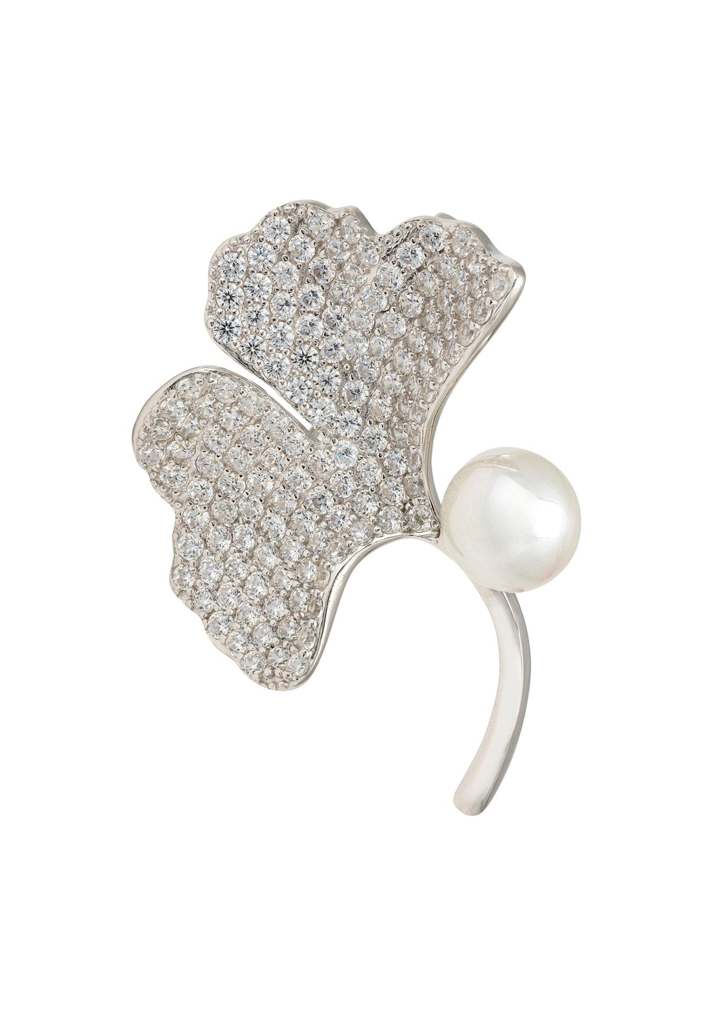Ginkgo Leaf And Pearl Brooch Silver - LATELITA Brooches