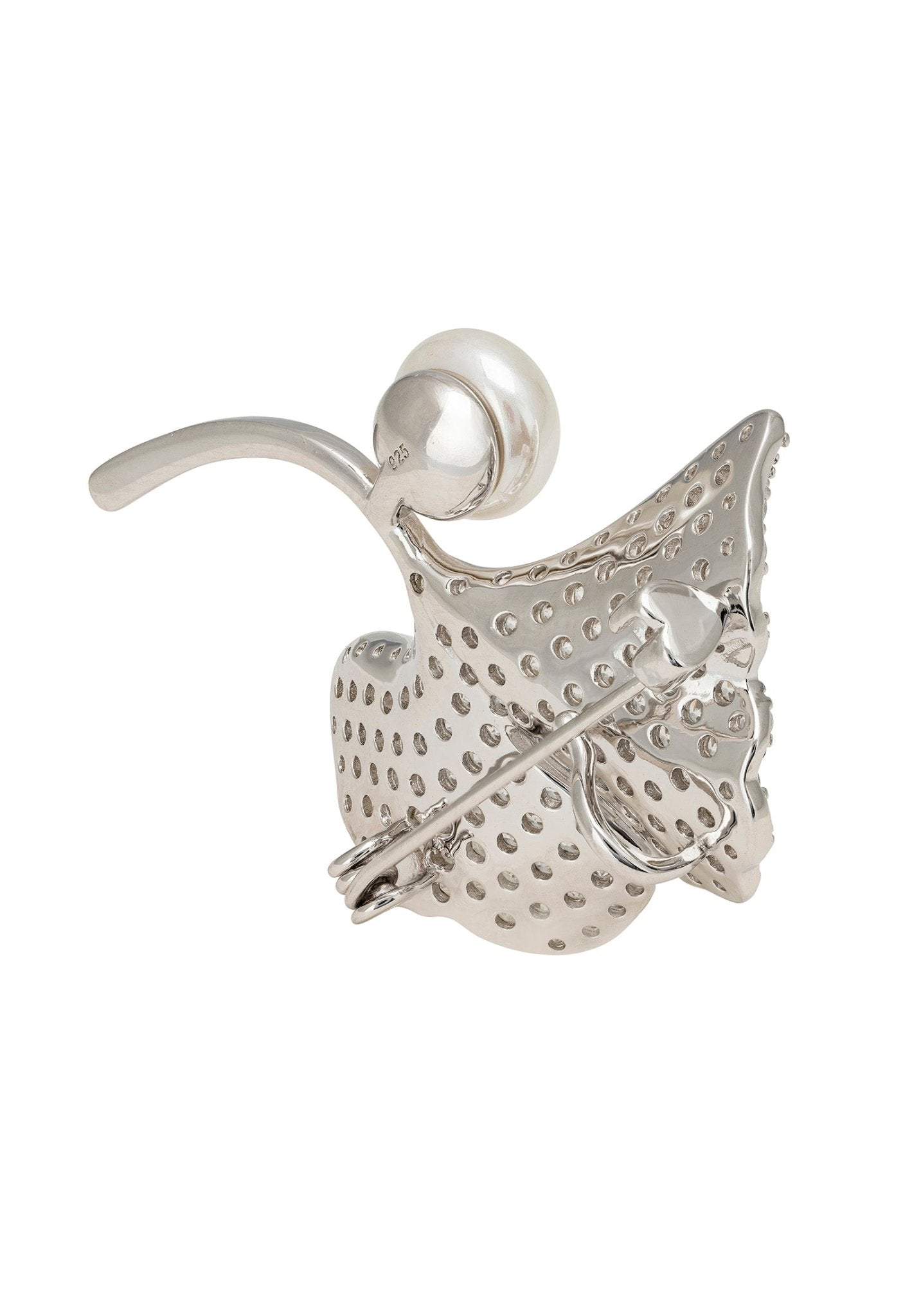 Ginkgo Leaf And Pearl Brooch Silver - LATELITA Brooches