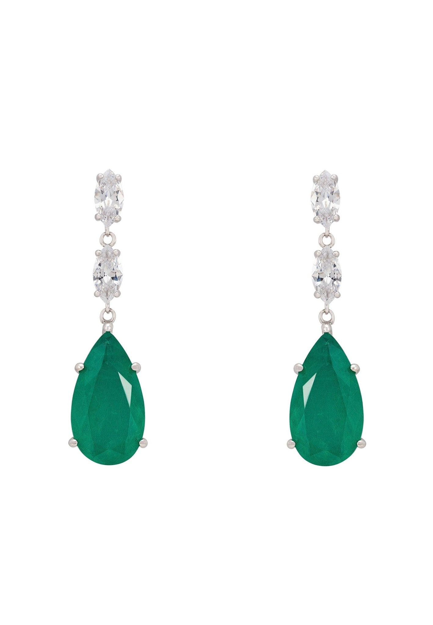 Grace Teardrop Gemstone Earrings Silver Colombian Emerald - LATELITA Earrings