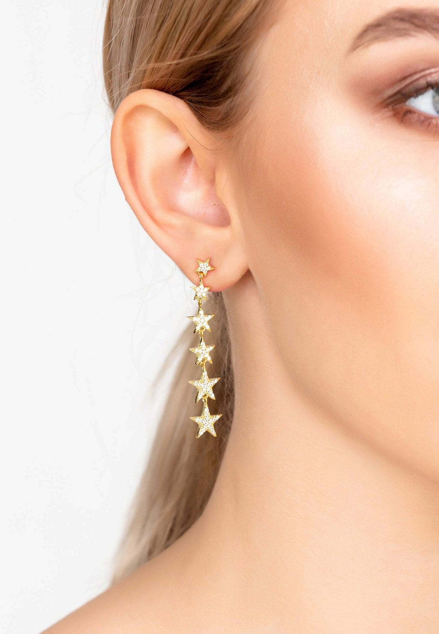 Graduated Star Drop Earrings Gold - LATELITA Earrings