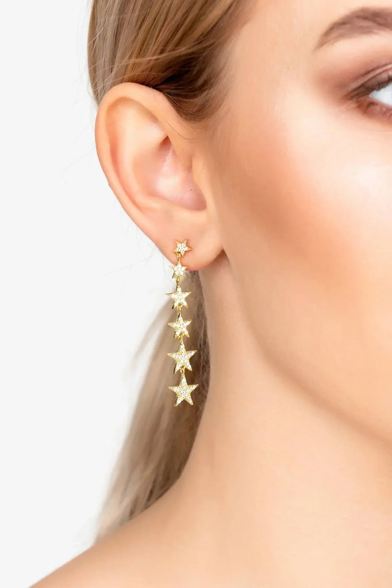 Graduated Star Drop Earrings Gold - LATELITA Earrings